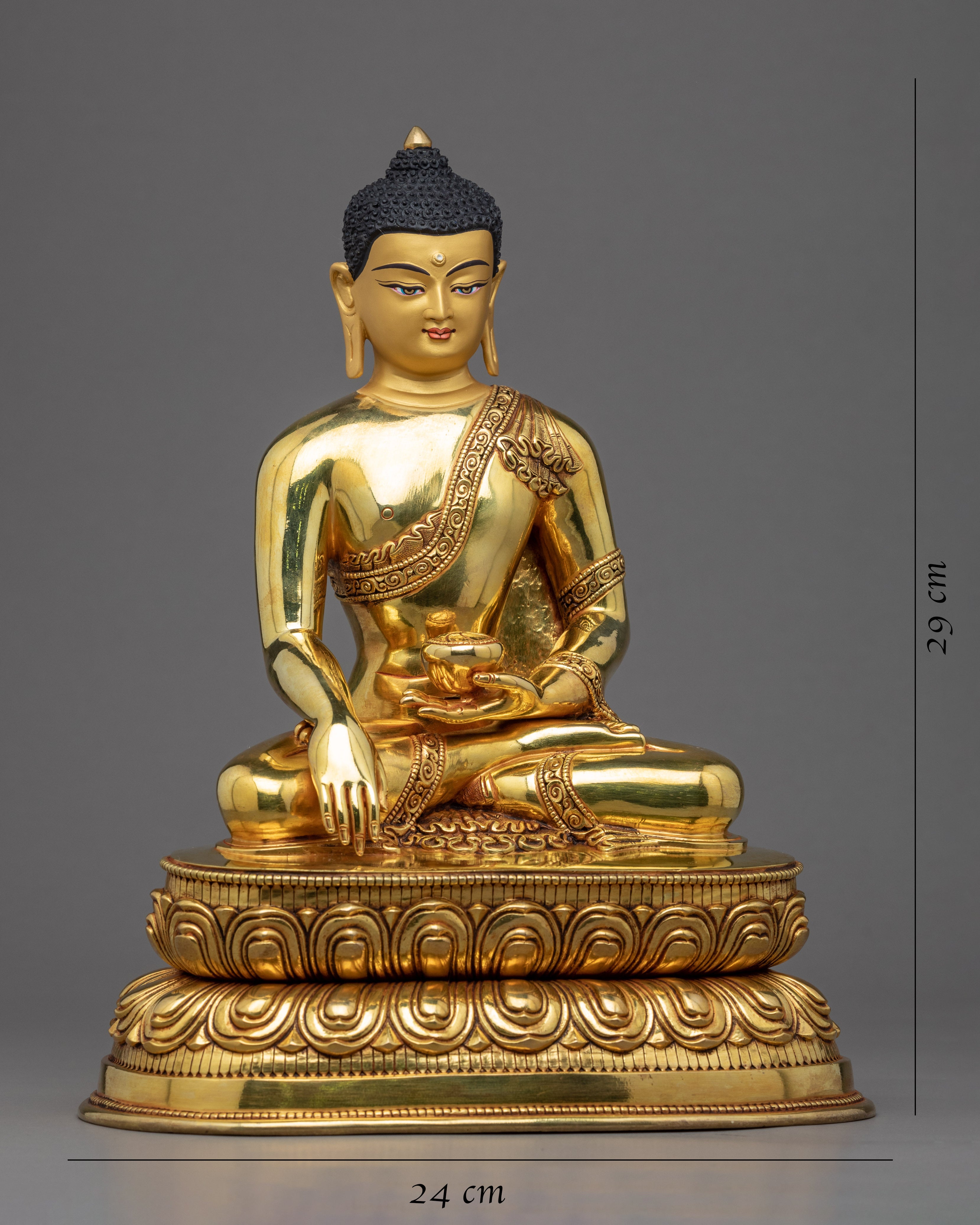 Traditional Blessing Buddha Statue | Tibetan Art Plated with Gold