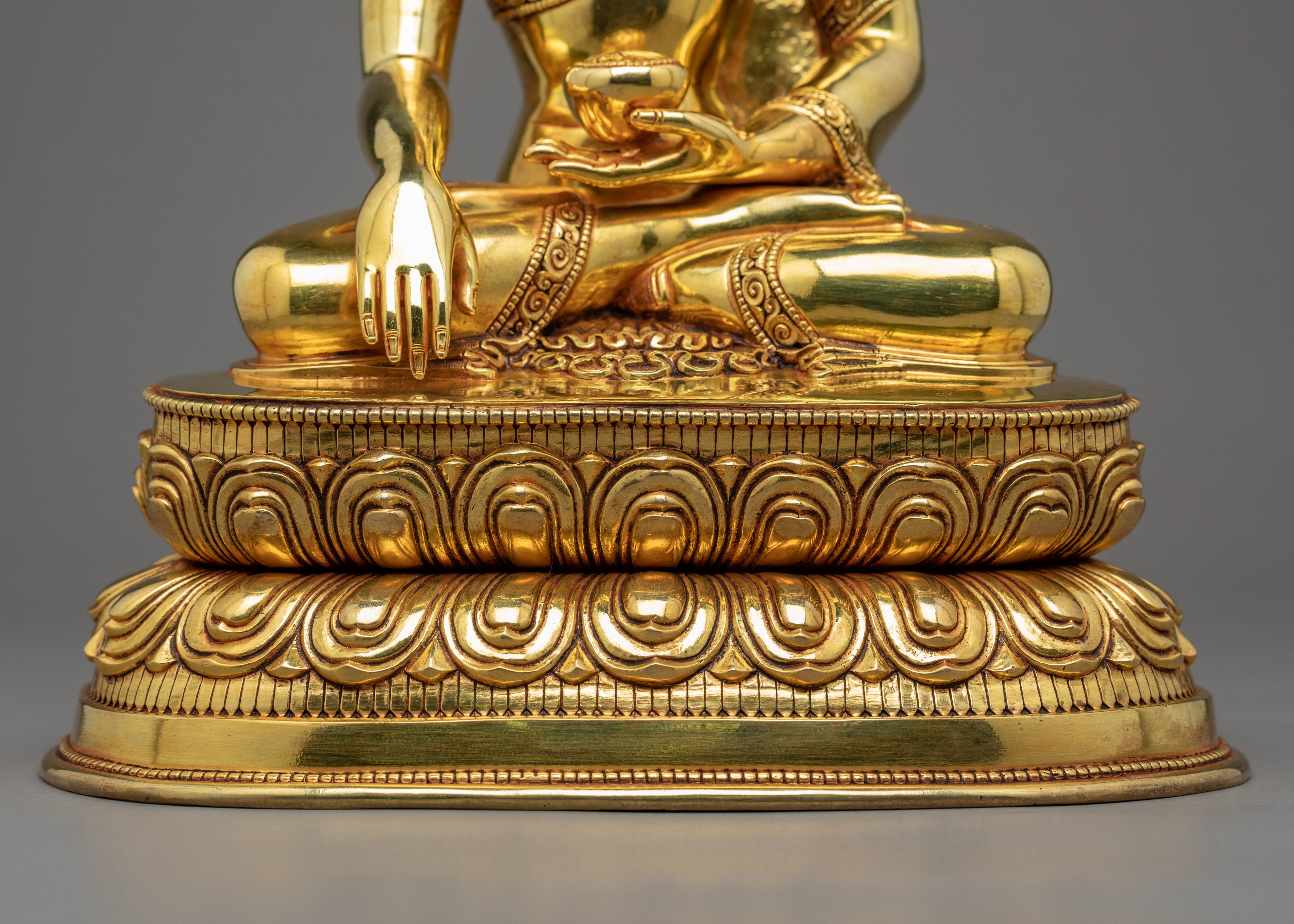 Traditional Blessing Buddha Statue | Tibetan Art Plated with Gold