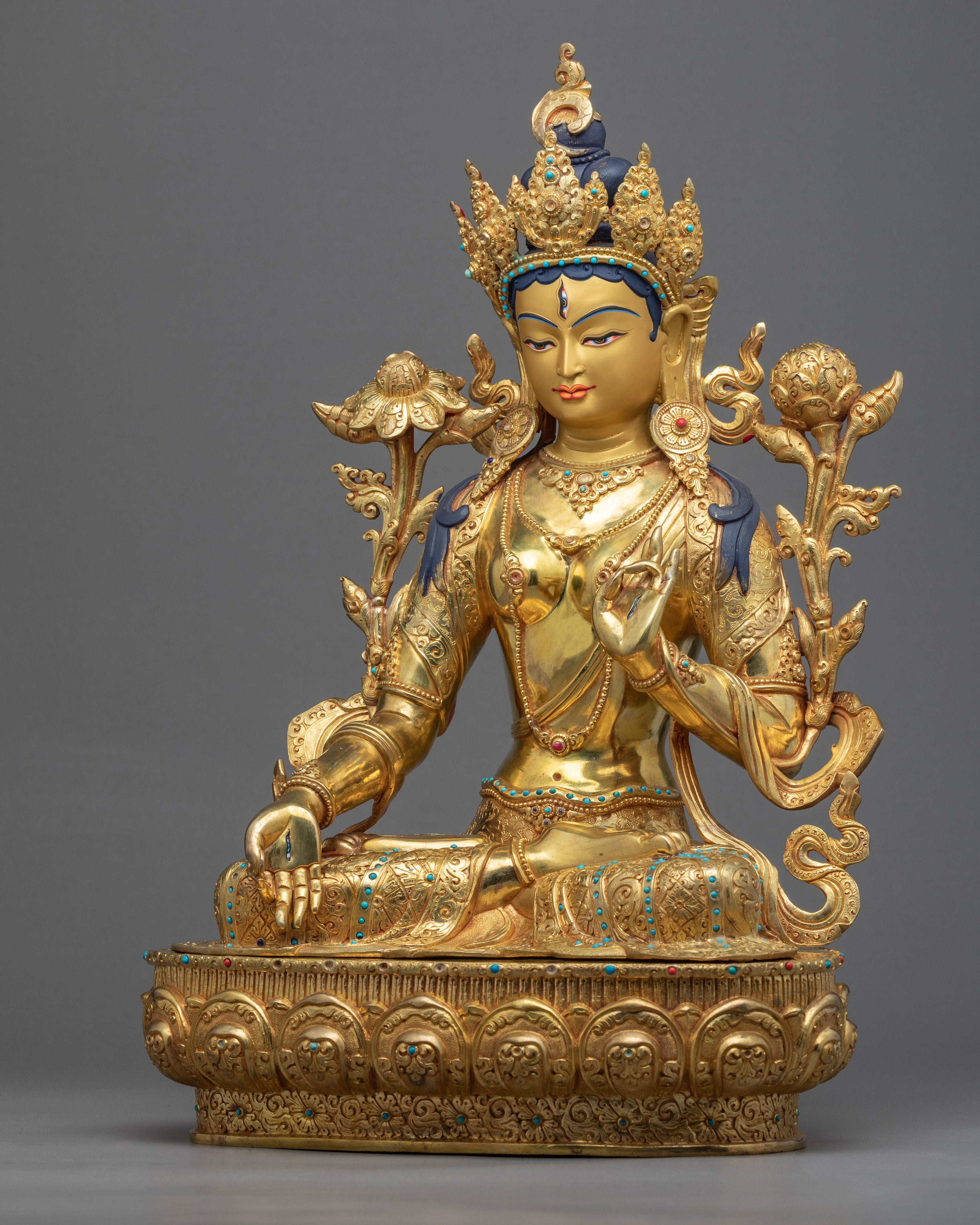 White Tara Symbolism Sculpture | Tibetan Art Plated with Gold - Termatree