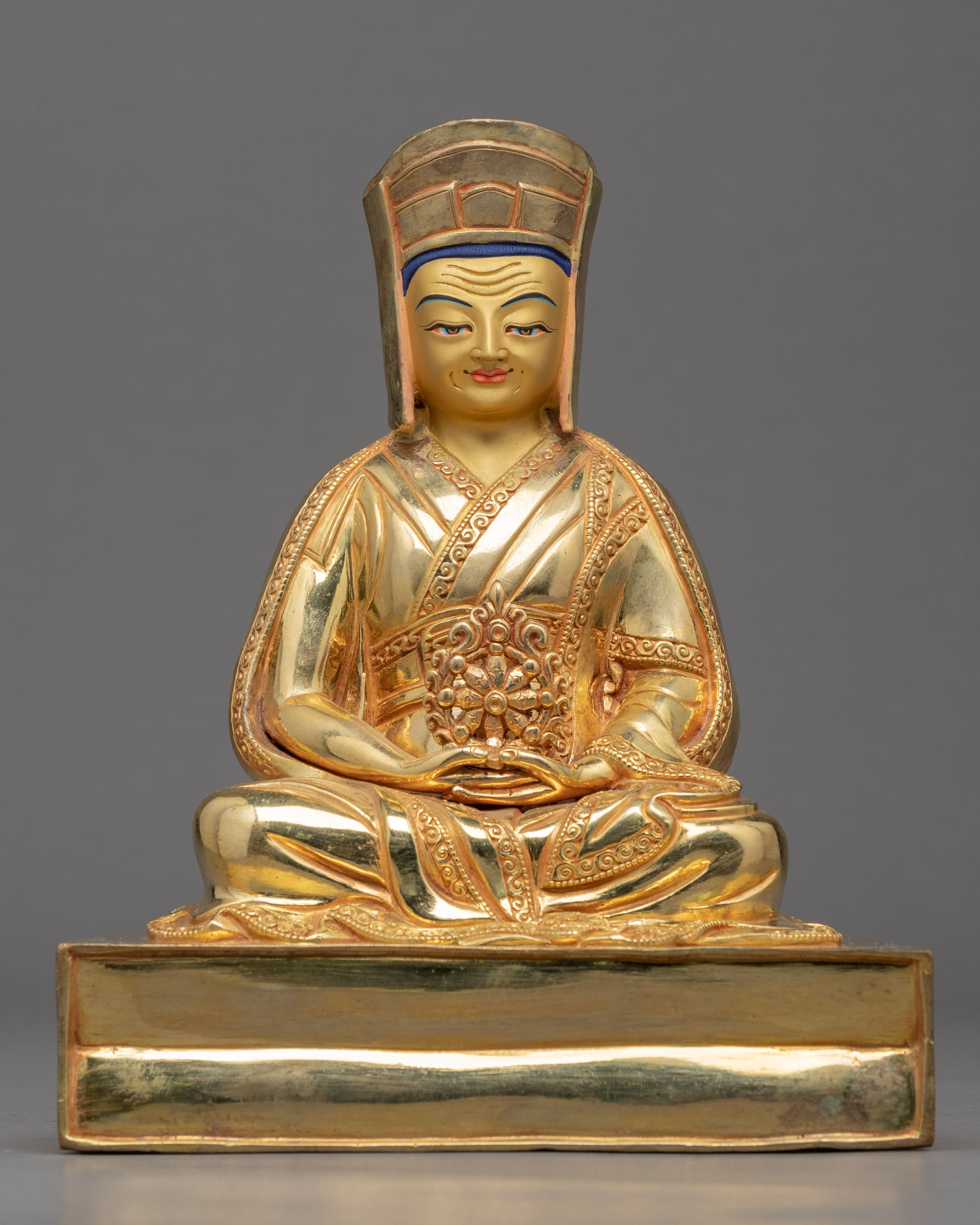 Traditional Buddhist Master Gold Gilded Statue Set | Traditionally Hand Carved Art
