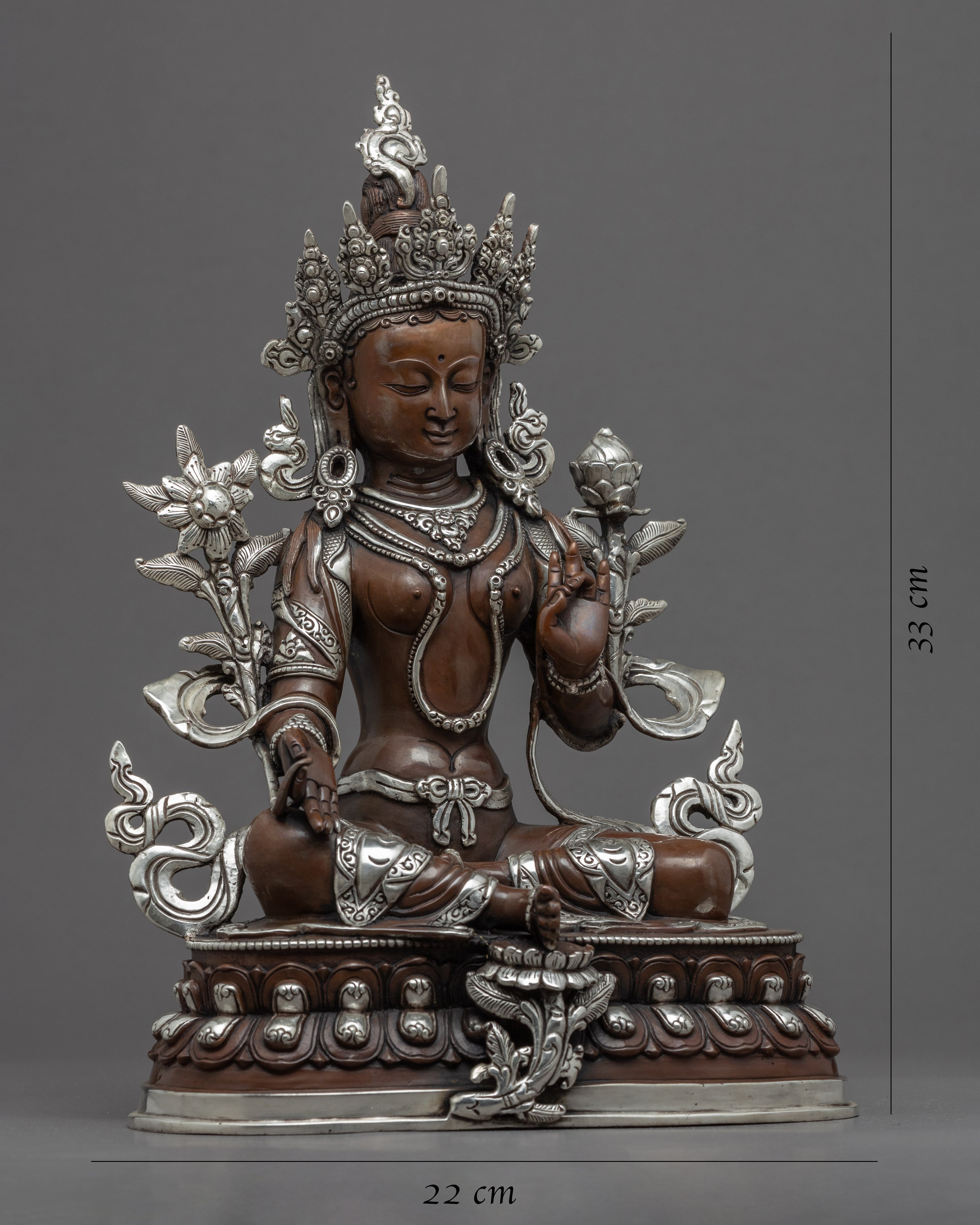 Green Tara Copper Sculpture | Tibetan Art Plated with Silver