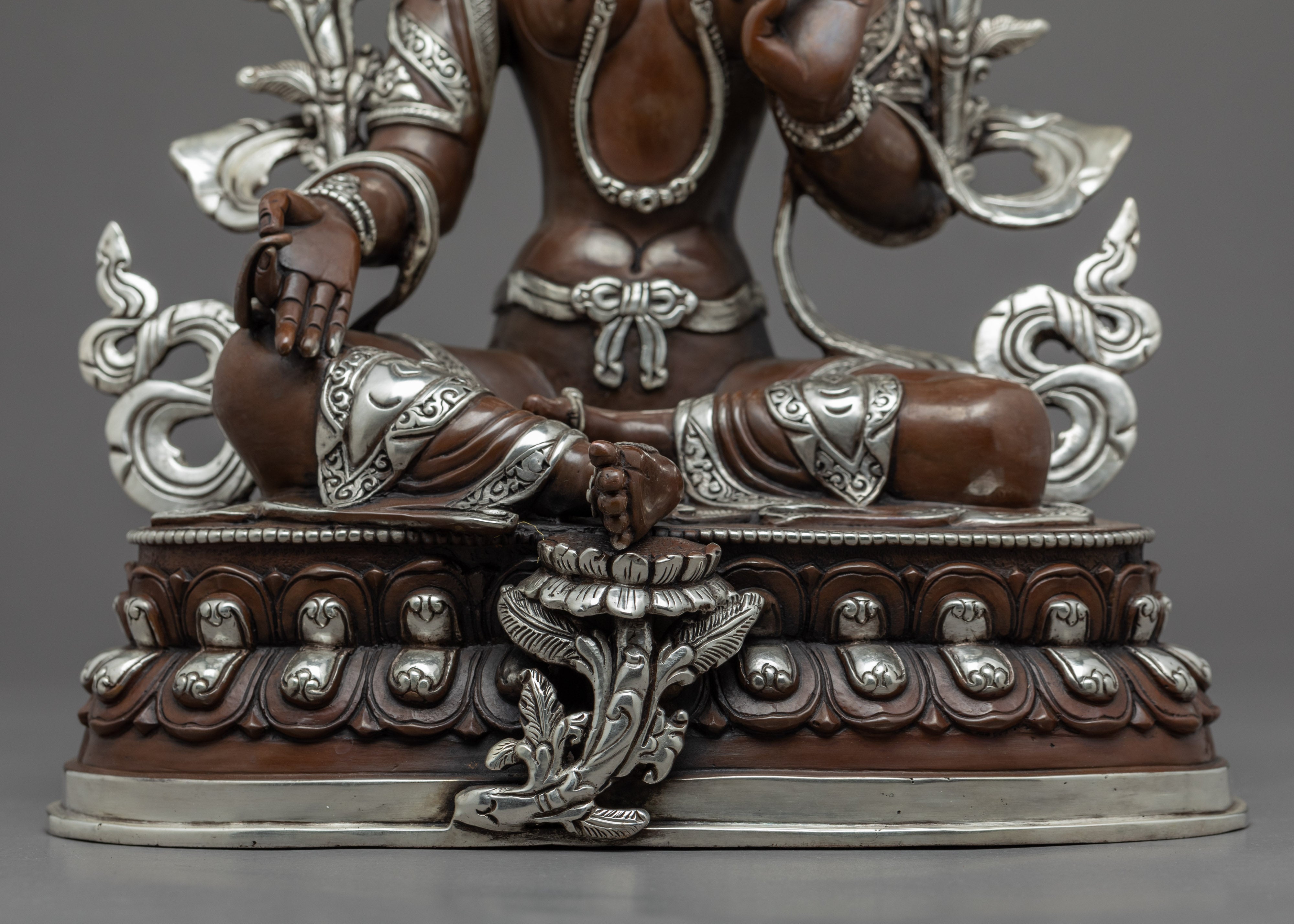 Green Tara Copper Sculpture | Tibetan Art Plated with Silver