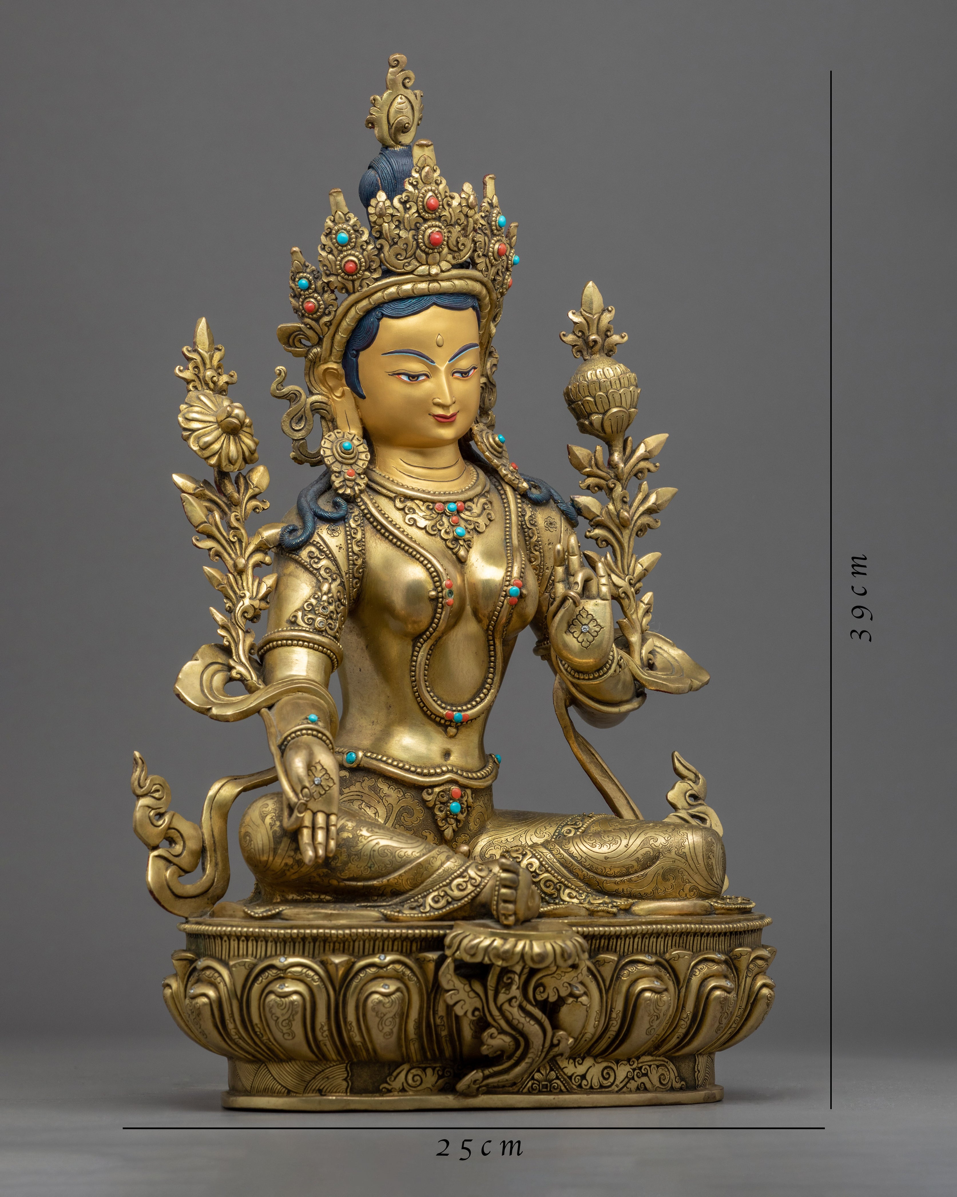 Mother Buddha Tara Sculpture | Hand-Carved 24K Gold Statue