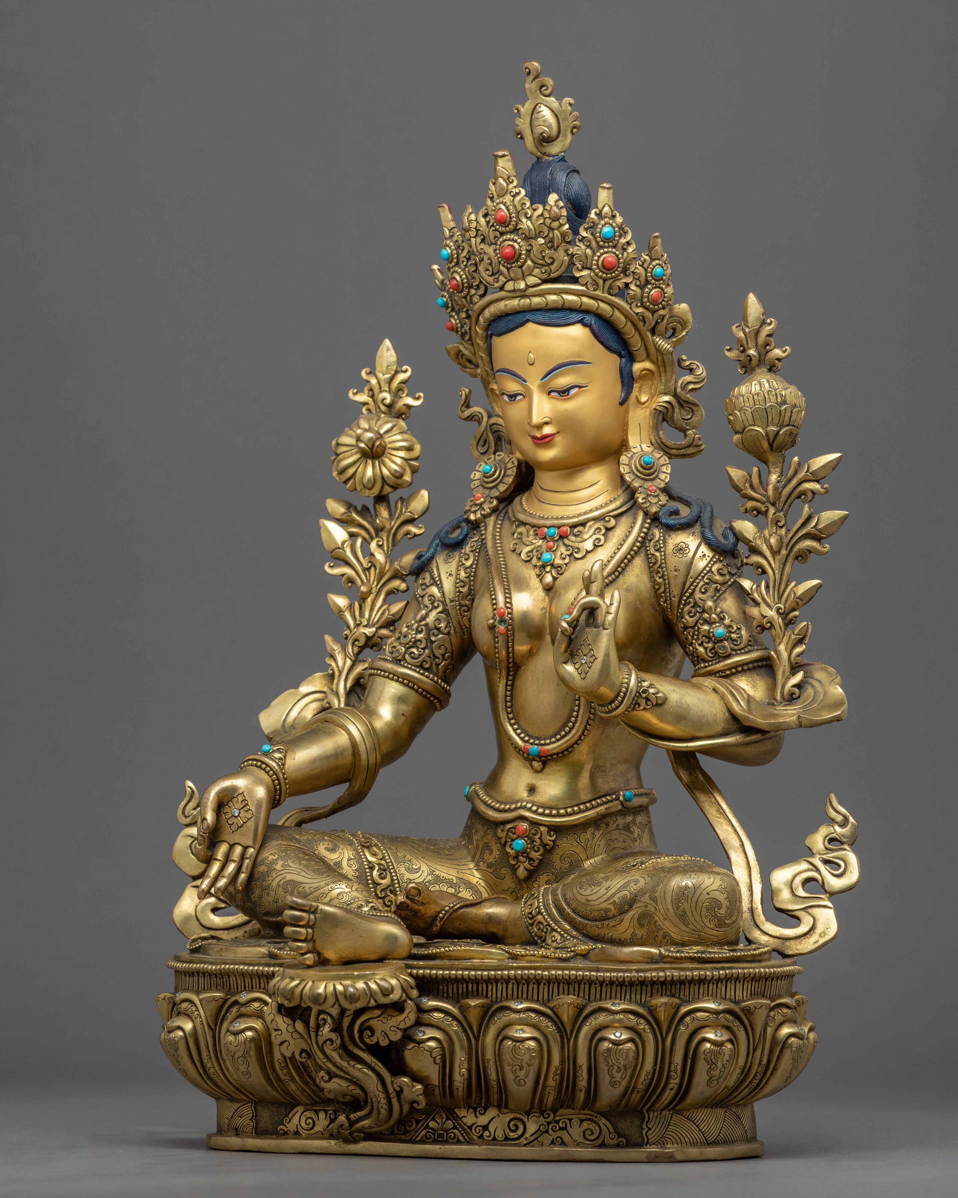 Mother Buddha Tara Sculpture | Hand-Carved 24K Gold Statue
