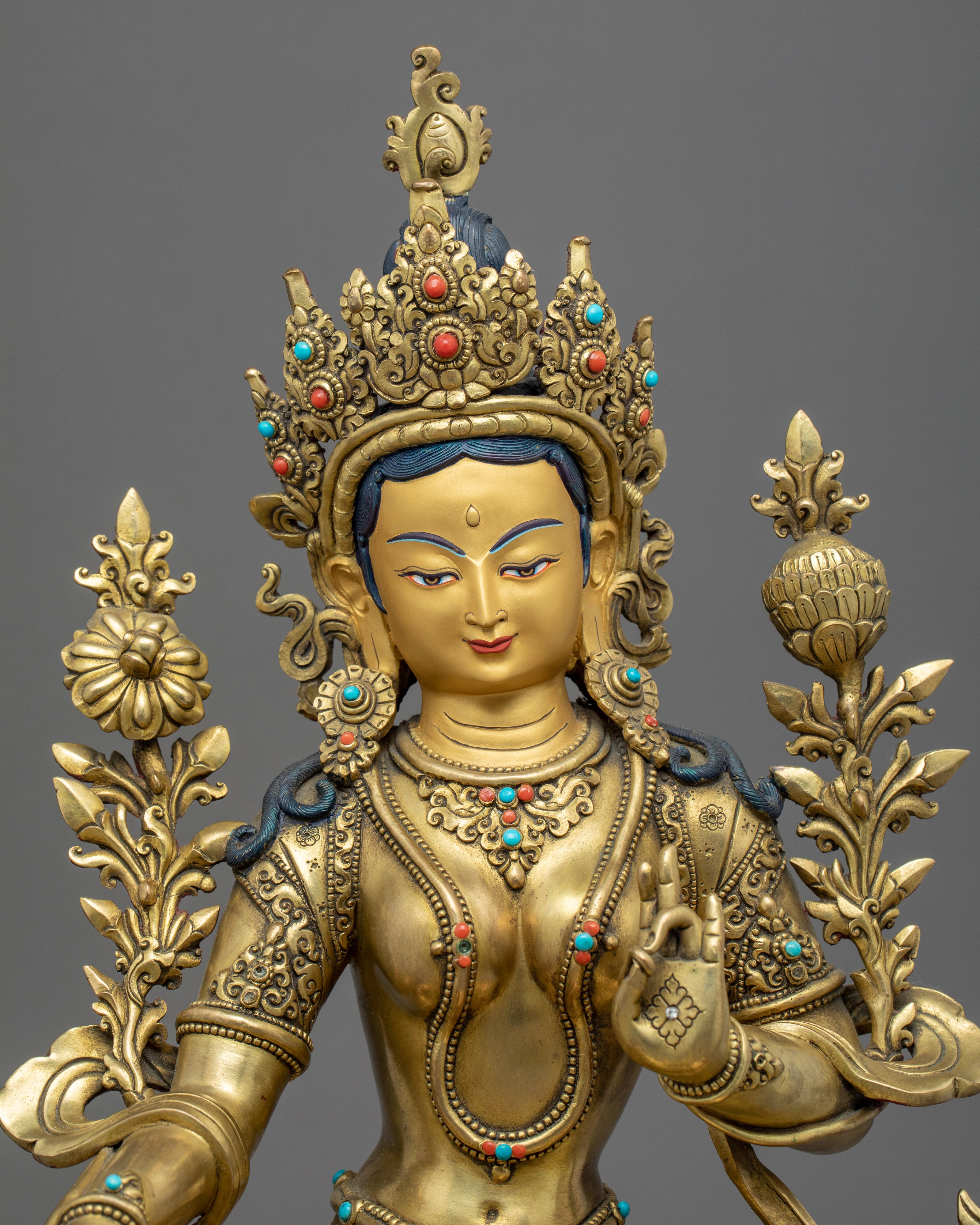 Mother Buddha Tara Sculpture | Hand-Carved 24K Gold Statue