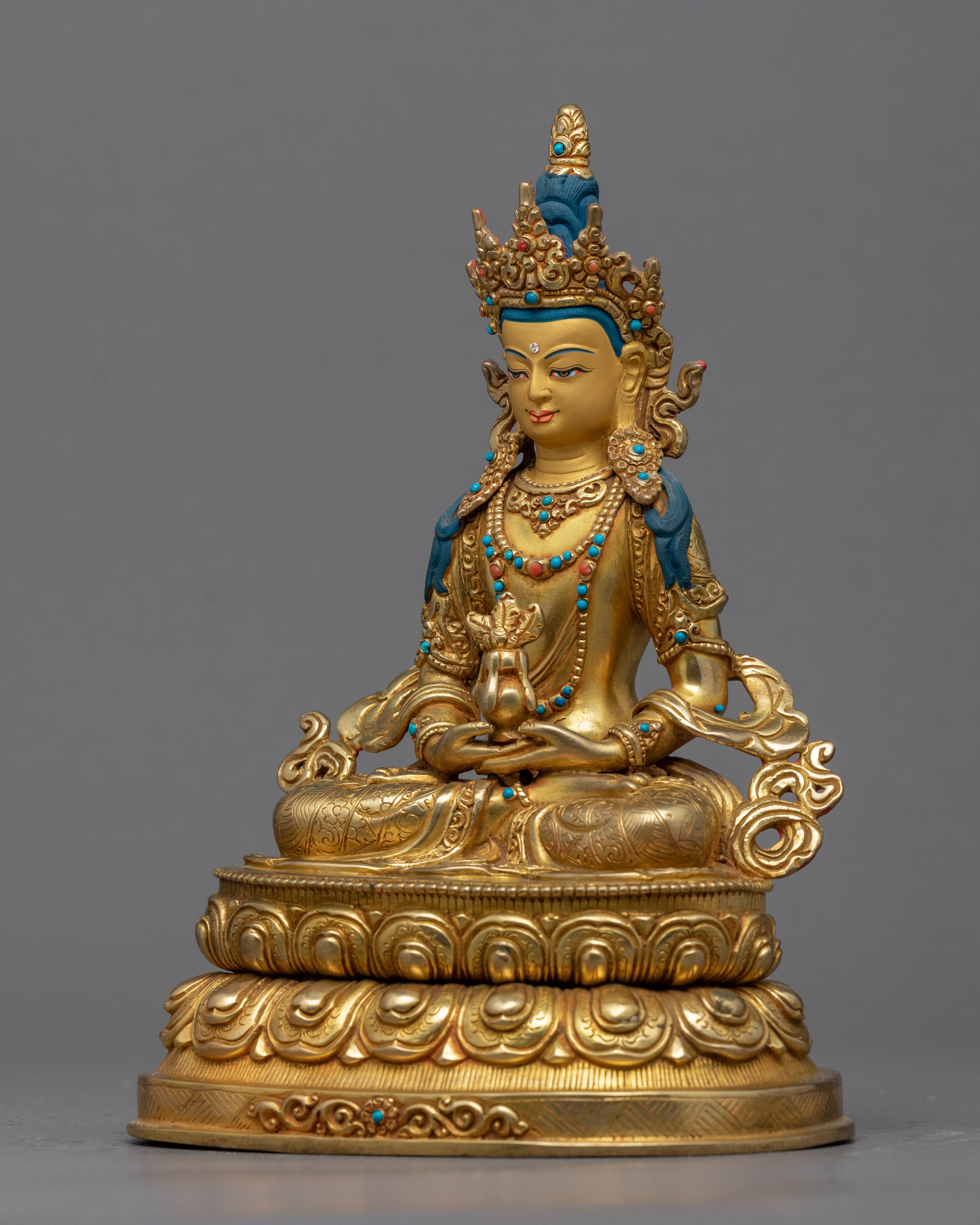 Amitayus Statue | Bodhisattva Amitayus Gold Gilded Sculpture