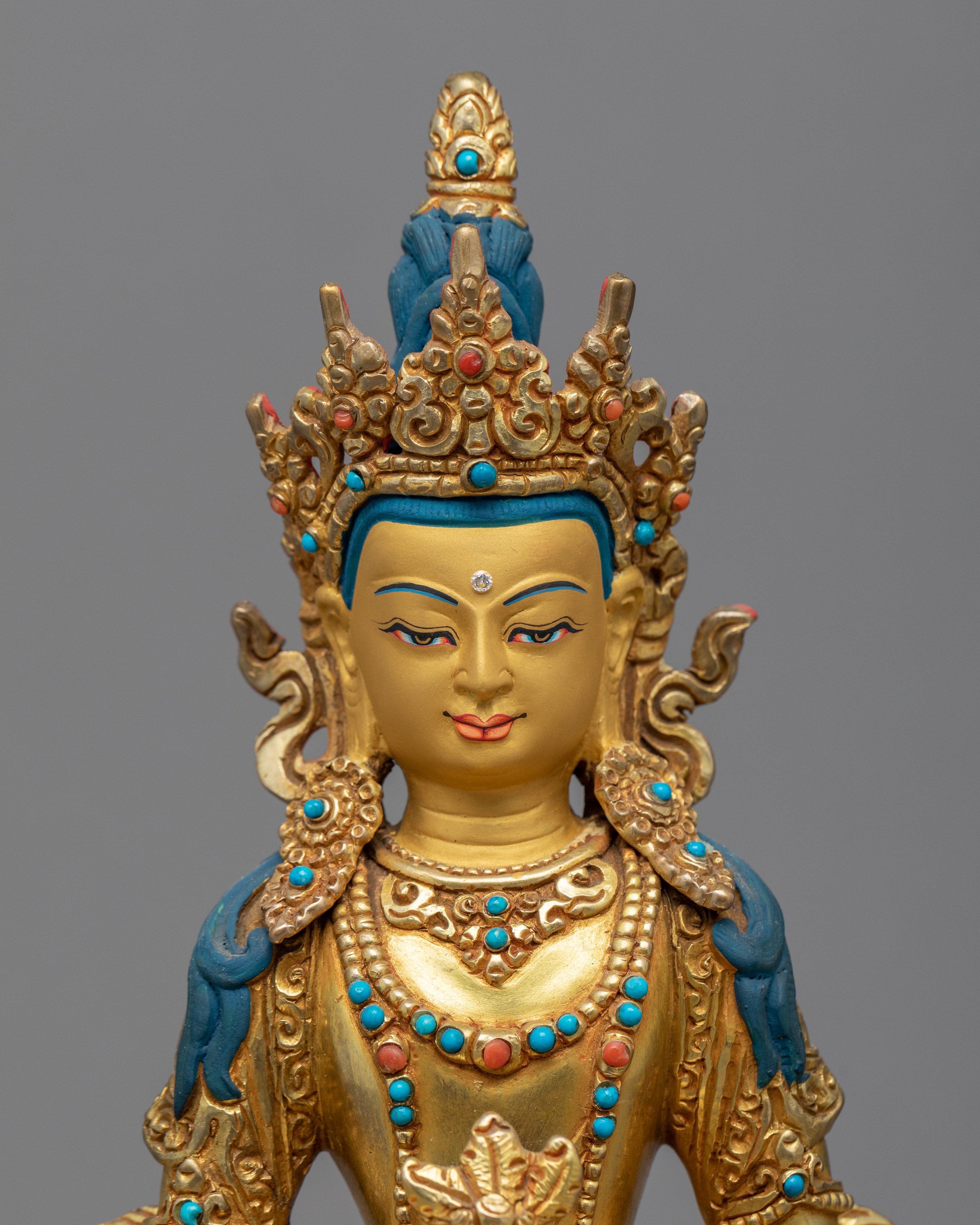 Amitayus Statue | Bodhisattva Amitayus Gold Gilded Sculpture