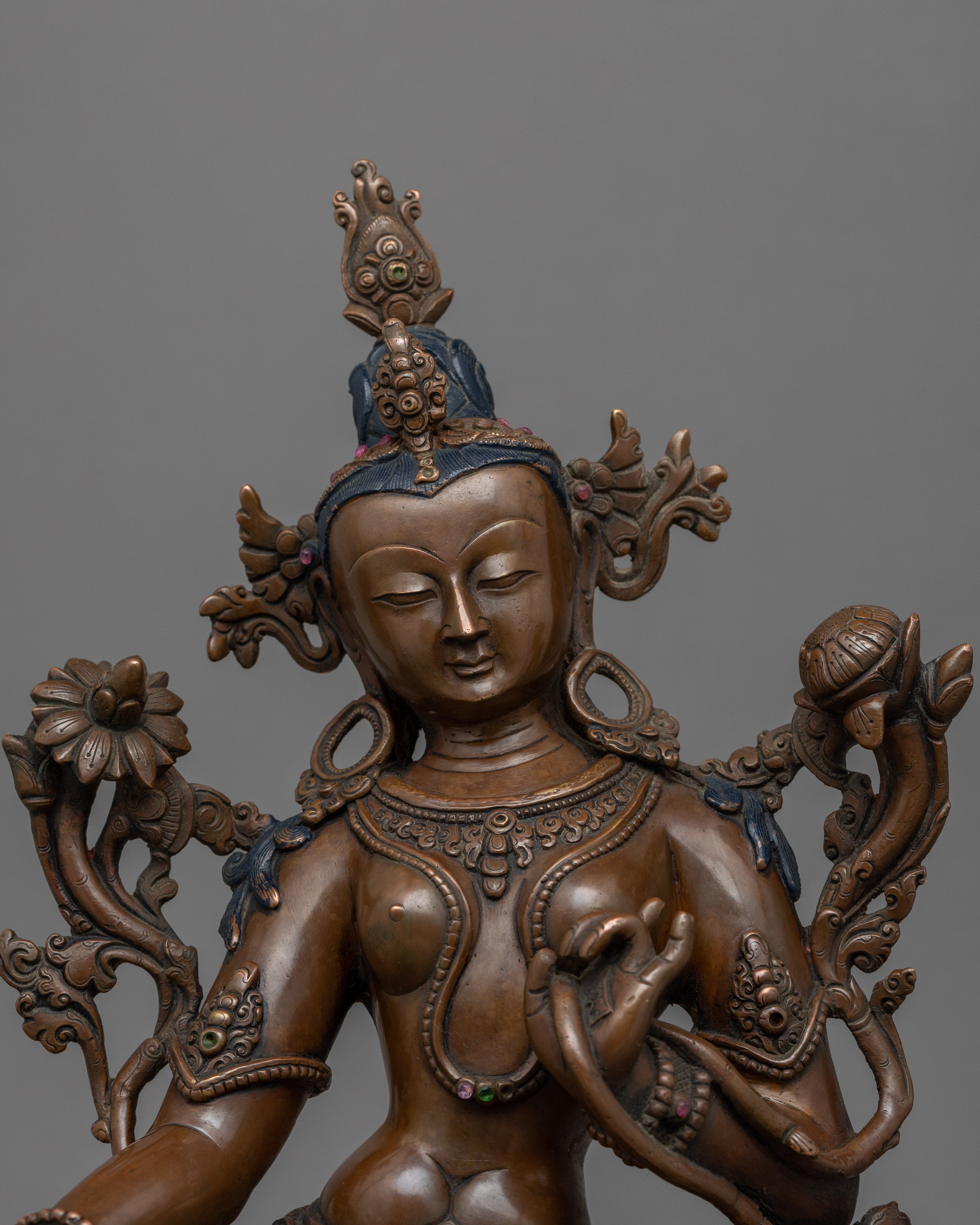 Green Tara Copper Statue | Traditionally Hand-Carved Mother Tara Artwork