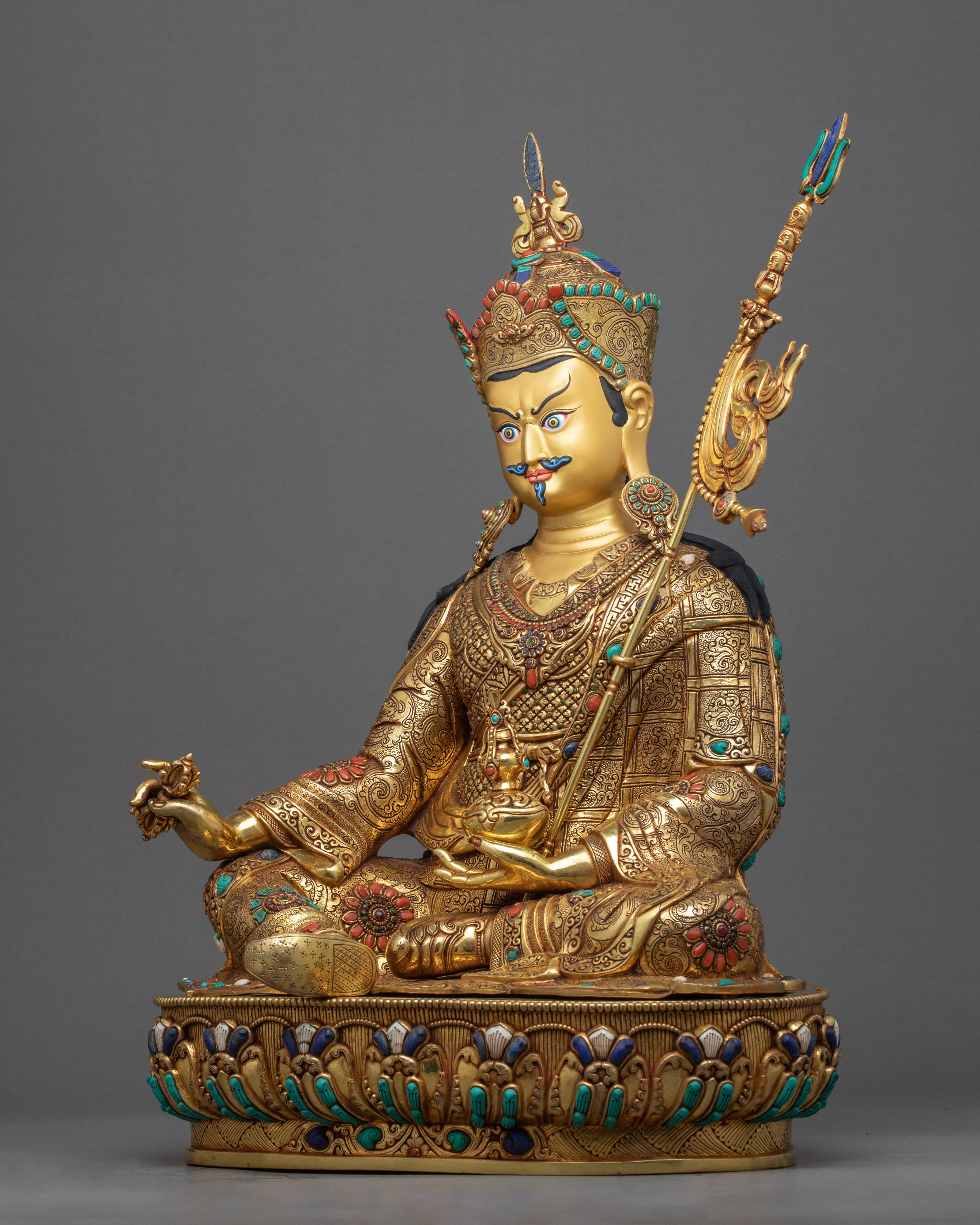 Guru Rinpoche Meditation Sculpture | Gold Gilded on Copper Body Statue of Padmasambhava - Termatree