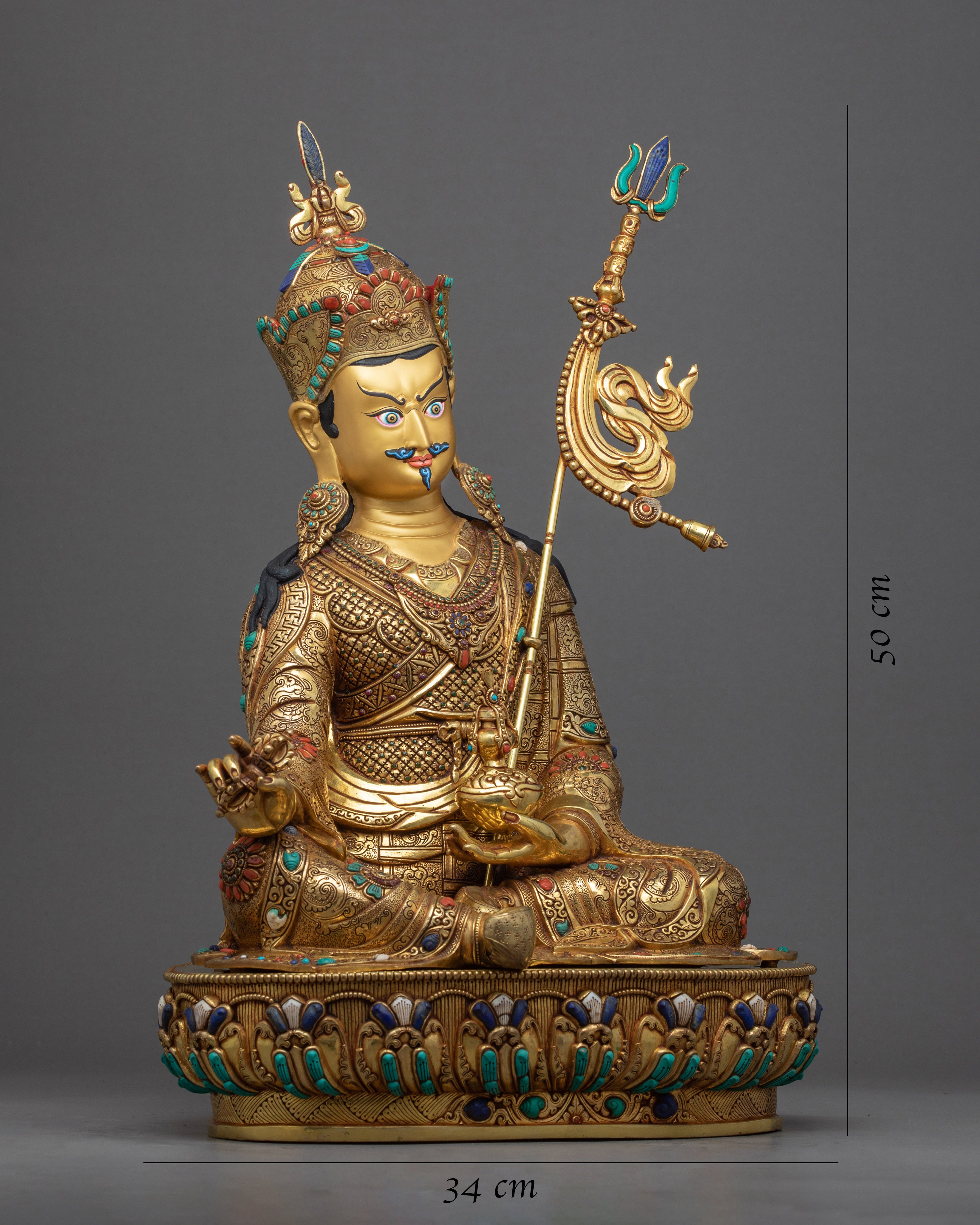 Guru Rinpoche Meditation Sculpture | Gold Gilded on Copper Body Statue of Padmasambhava - Termatree