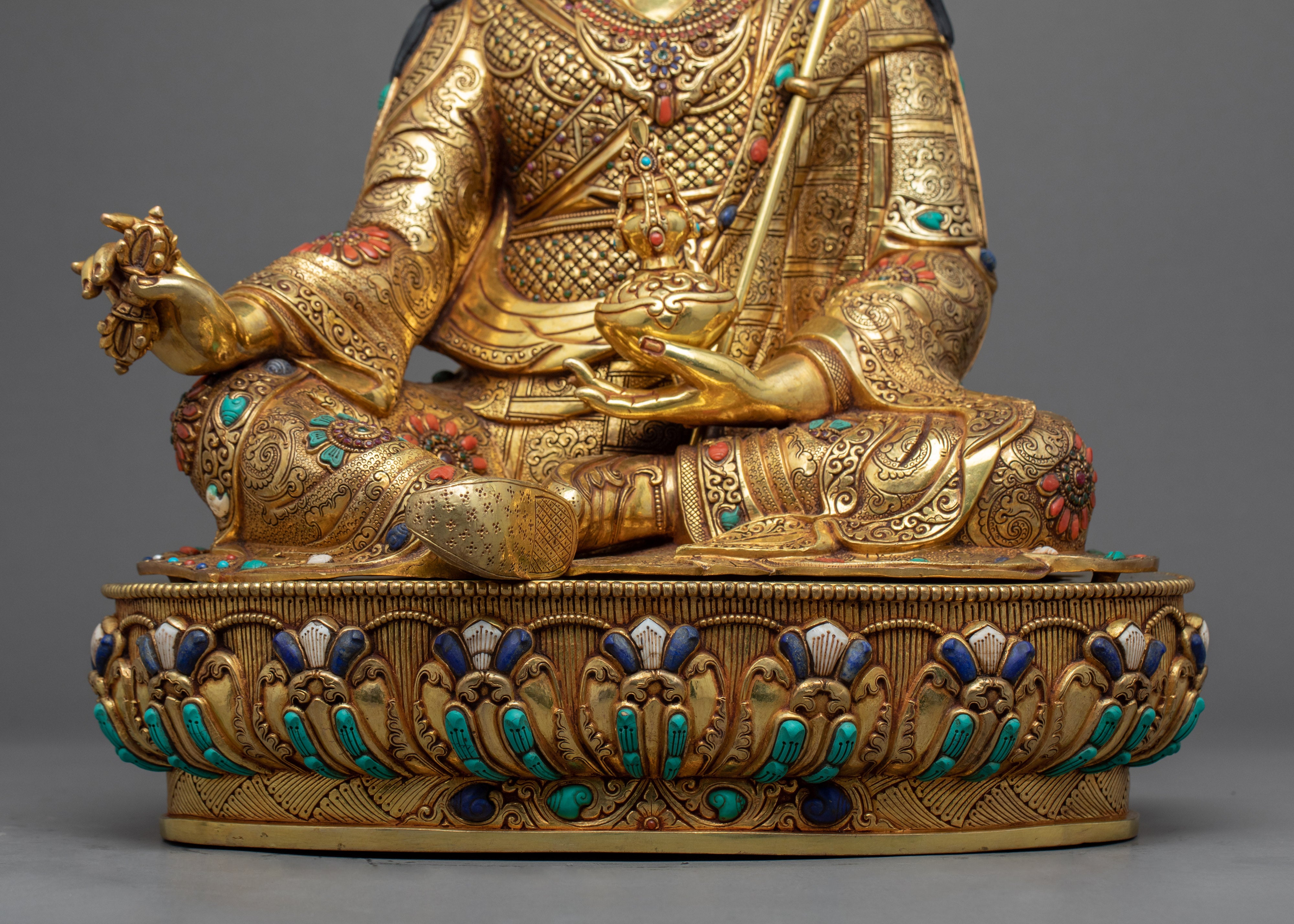 Guru Rinpoche Meditation Sculpture | Gold Gilded on Copper Body Statue of Padmasambhava