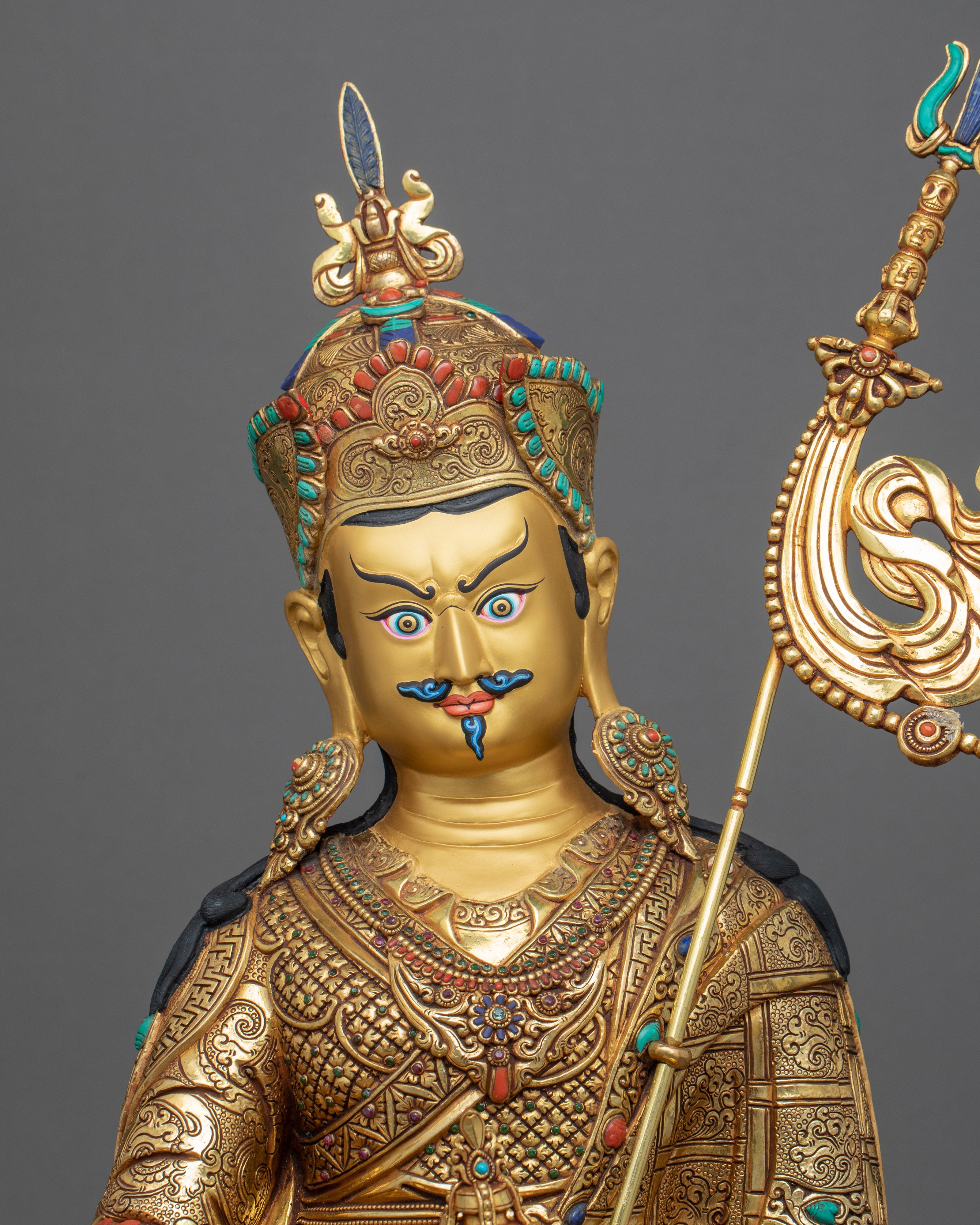 Guru Rinpoche Meditation Sculpture | Gold Gilded on Copper Body Statue of Padmasambhava - Termatree