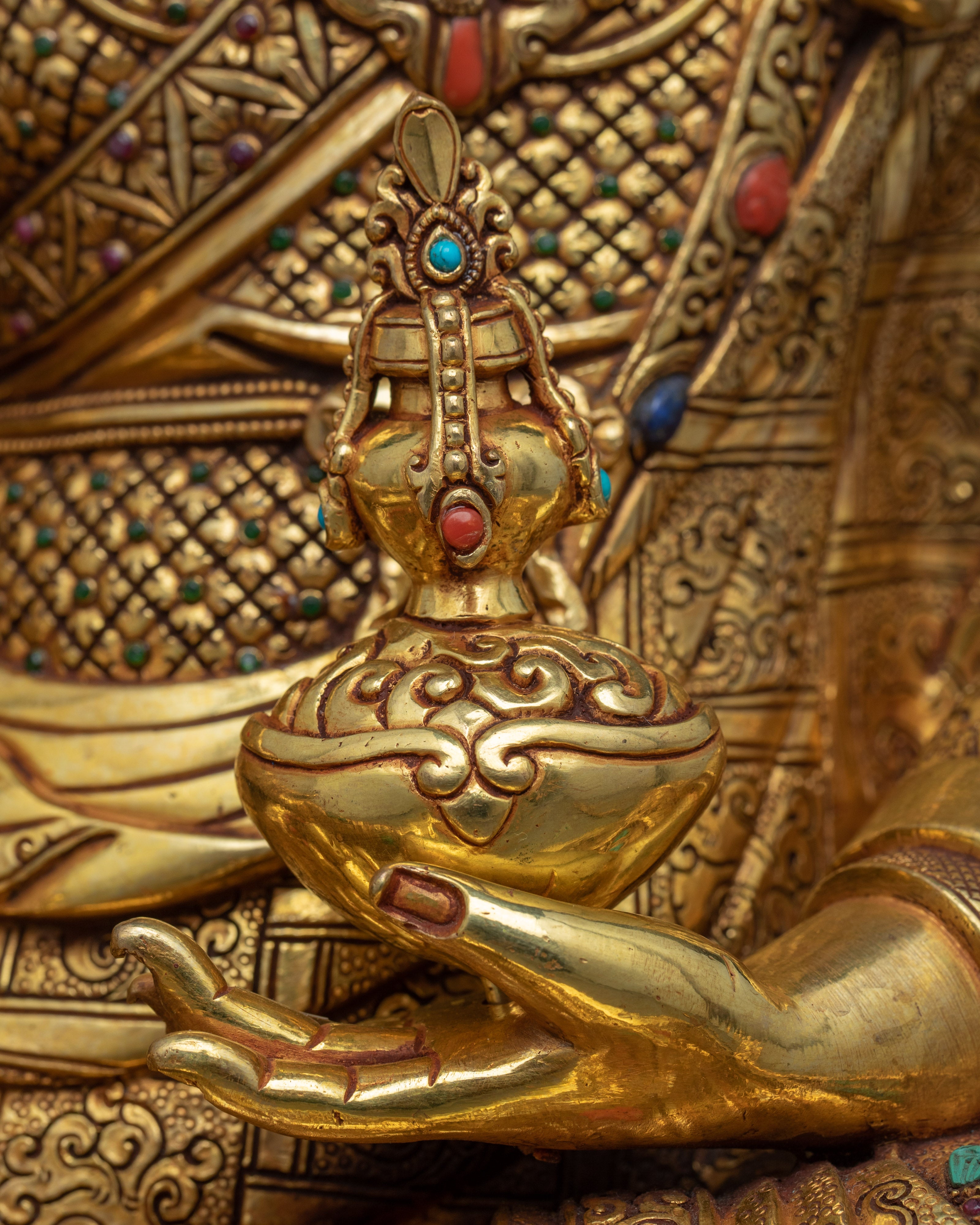Guru Rinpoche Meditation Sculpture | Gold Gilded on Copper Body Statue of Padmasambhava - Termatree