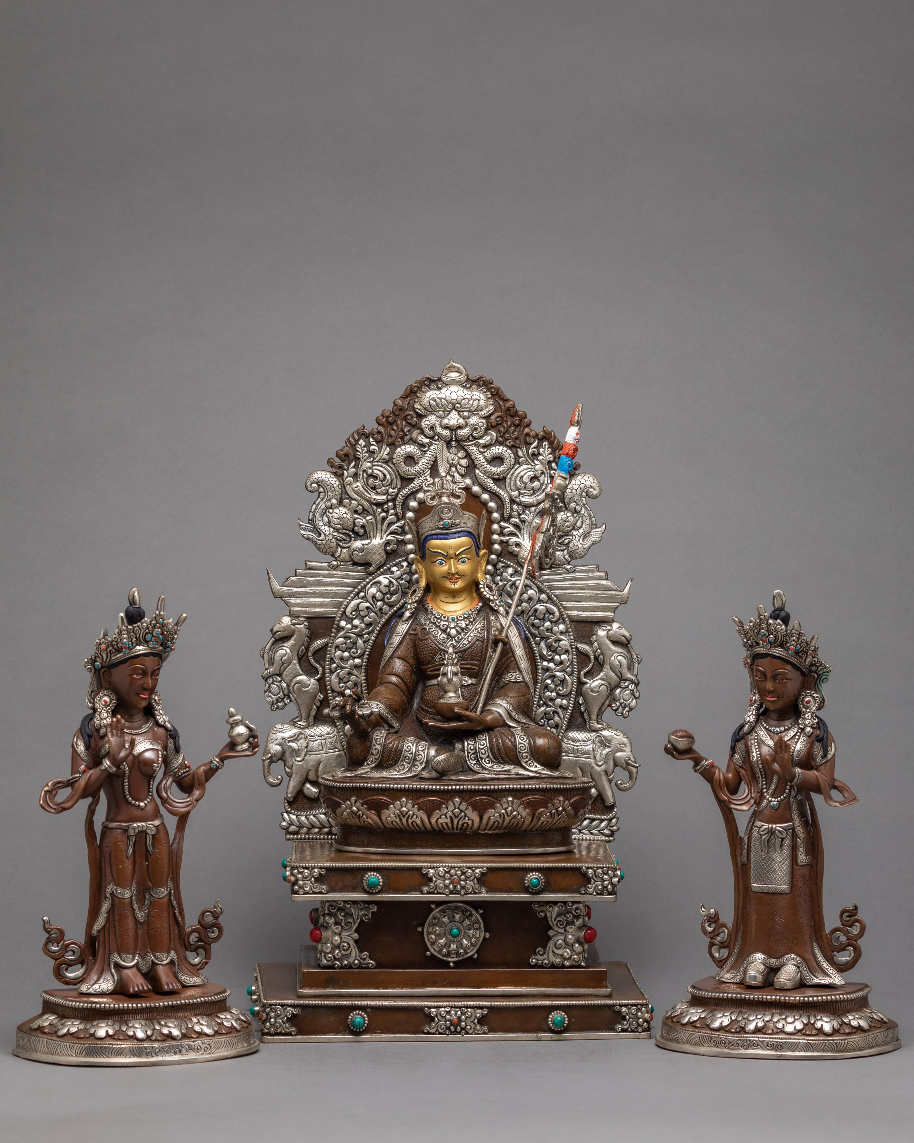 Guru Rinpoche Statue | Padmasambhava With Consorts | Himalayan Statue Art