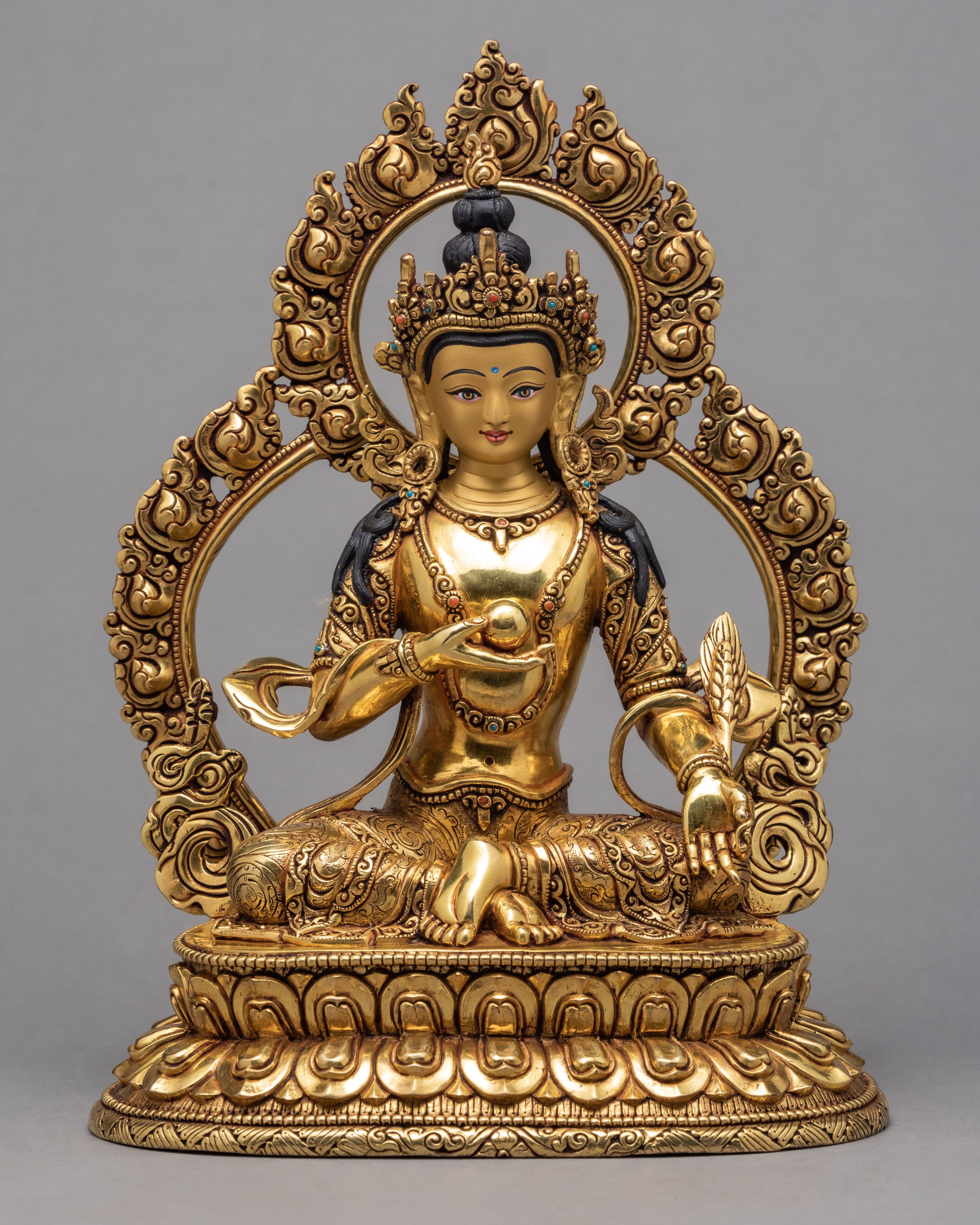Beautiful Ksitigarbha Statue | Handmade Sambhogakaya Form | Bodhisattva Gilded With 24k Gold