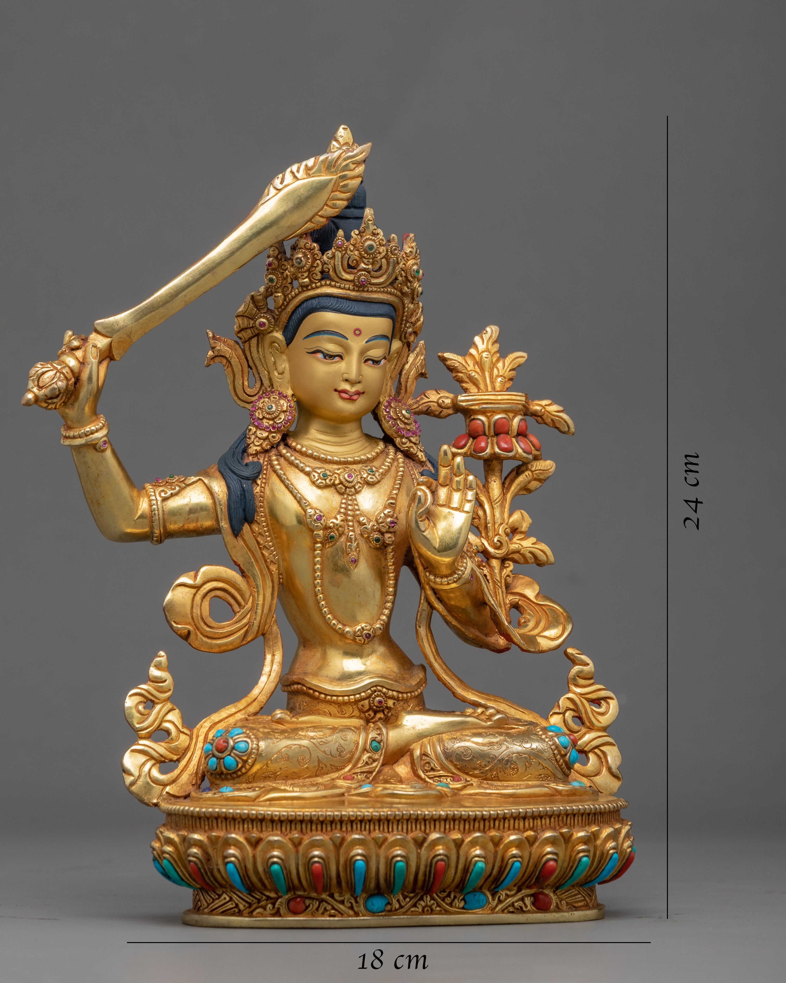 Manjushri Meditation Sculpture | Sword Of Knowledge Clutching Deity Manjushri Statue