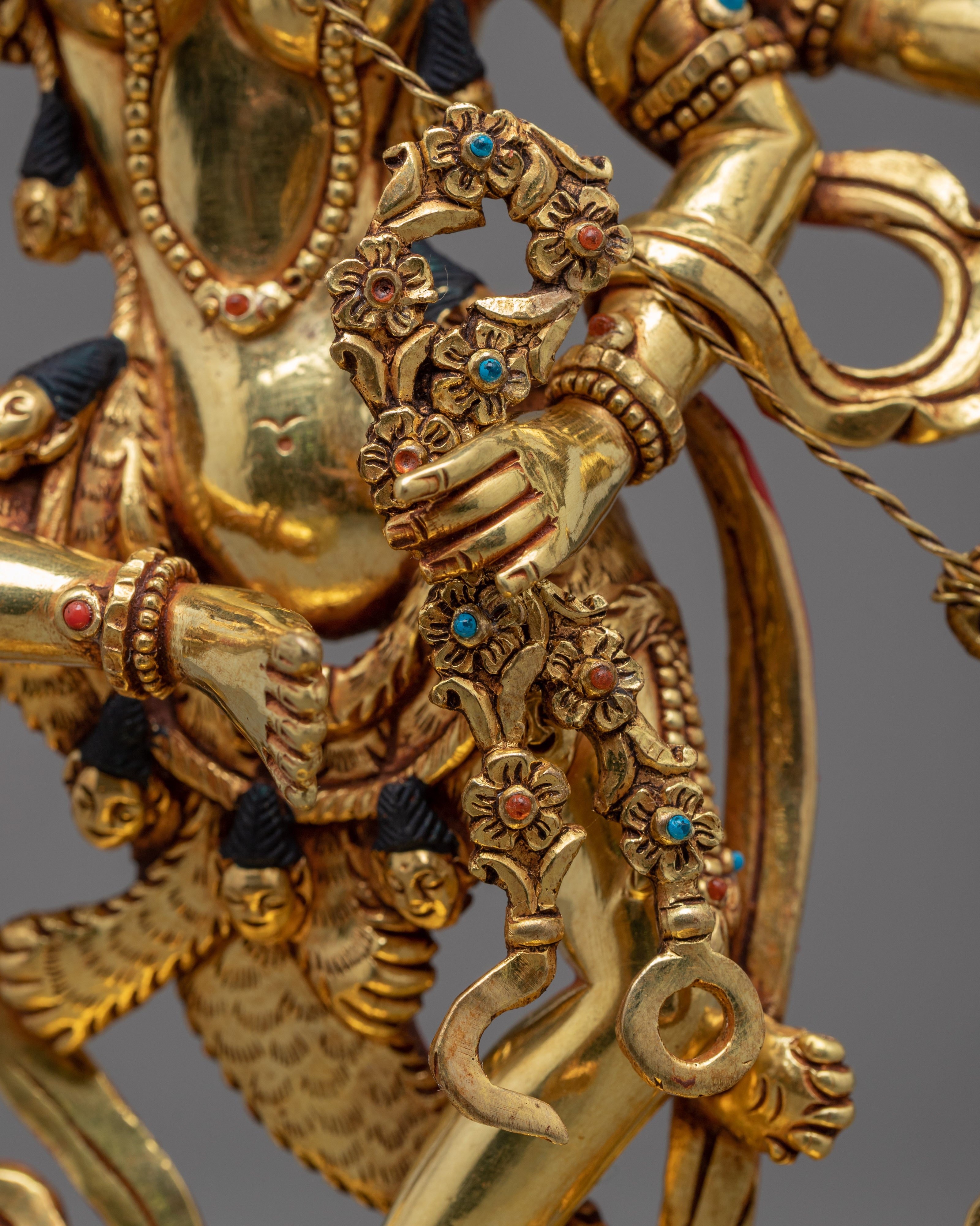 Hand-Carved Kurukulle Sadhana Sculpture | Tibetan Dakini Kurukulla Gold Statue