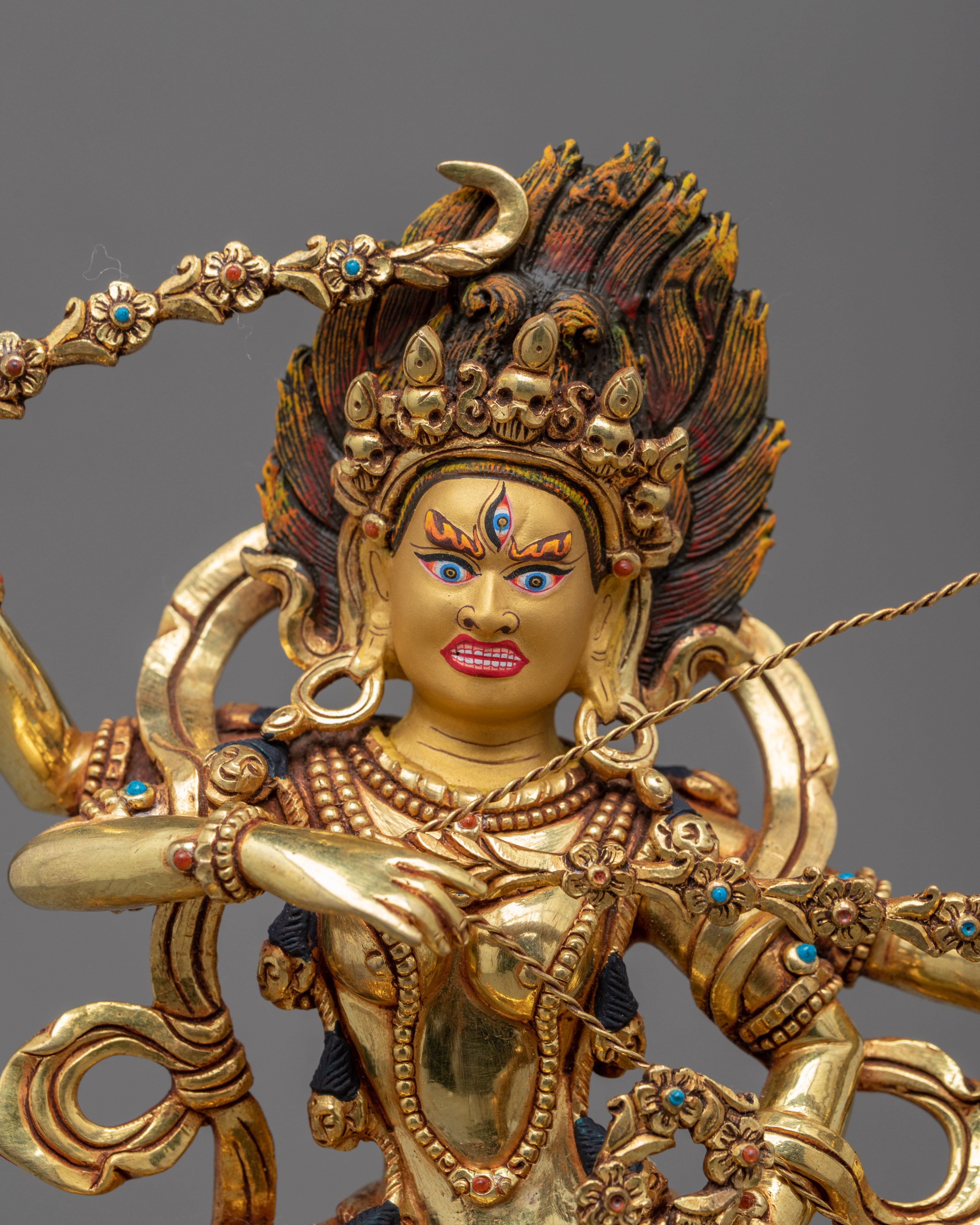 Hand-Carved Kurukulle Sadhana Sculpture | Tibetan Dakini Kurukulla Gold Statue