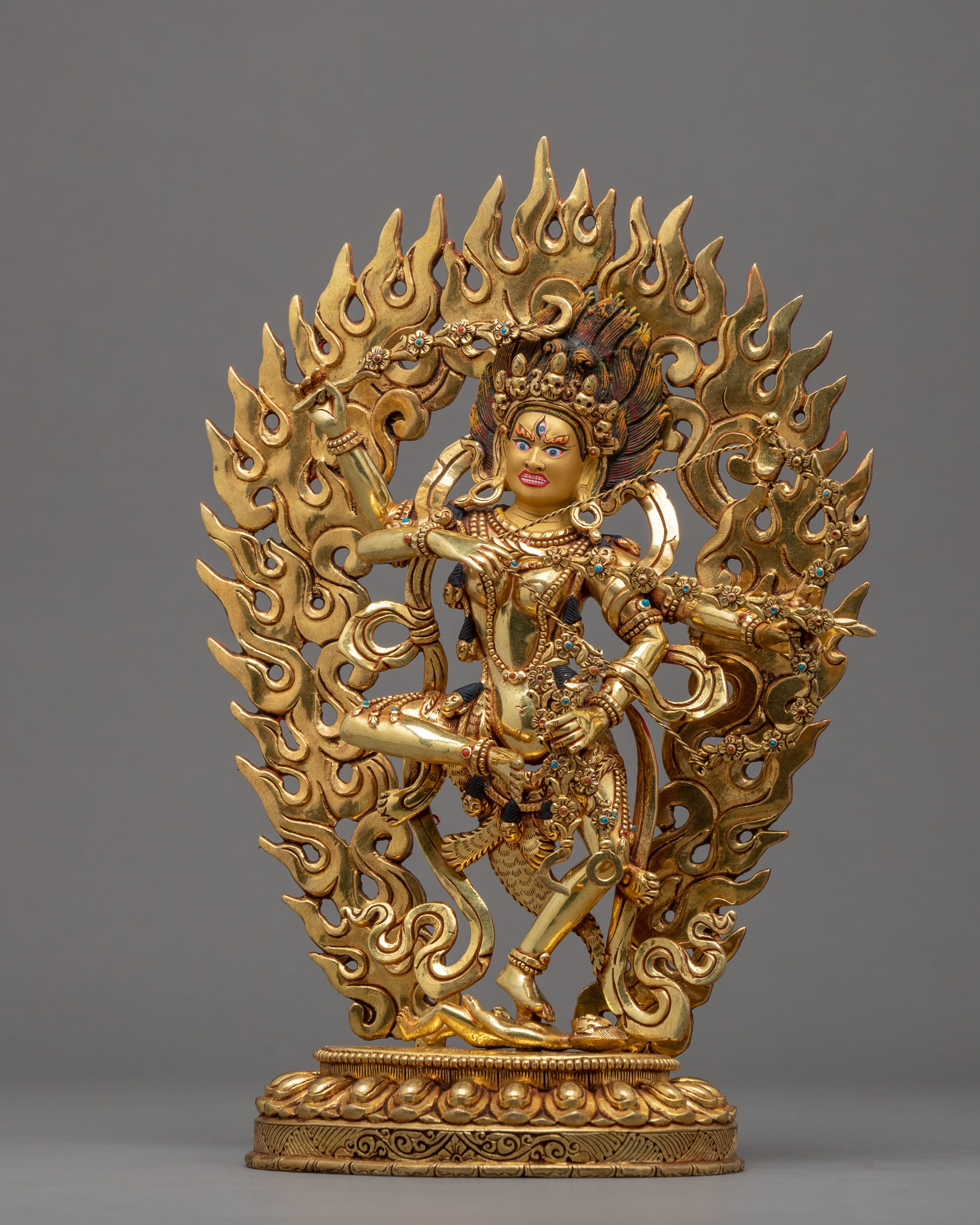 Hand-Carved Kurukulle Sadhana Sculpture | Tibetan Dakini Kurukulla Gold Statue