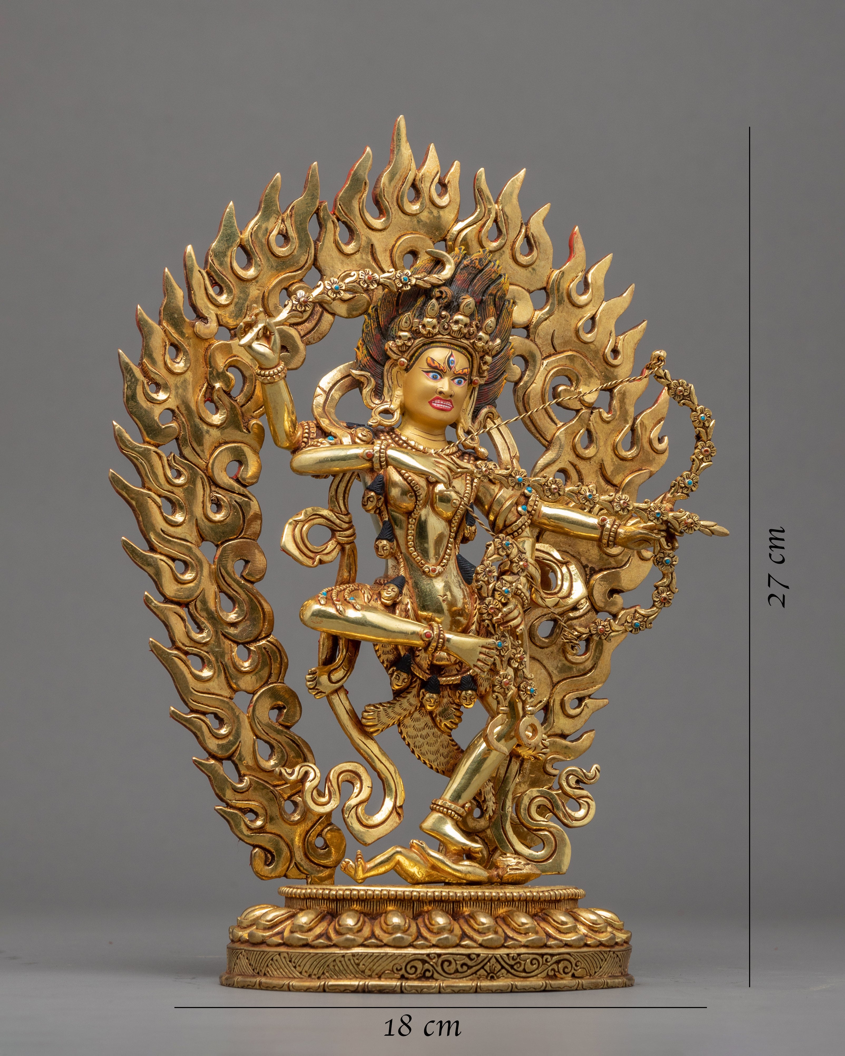 Hand-Carved Kurukulle Sadhana Sculpture | Tibetan Dakini Kurukulla Gold Statue