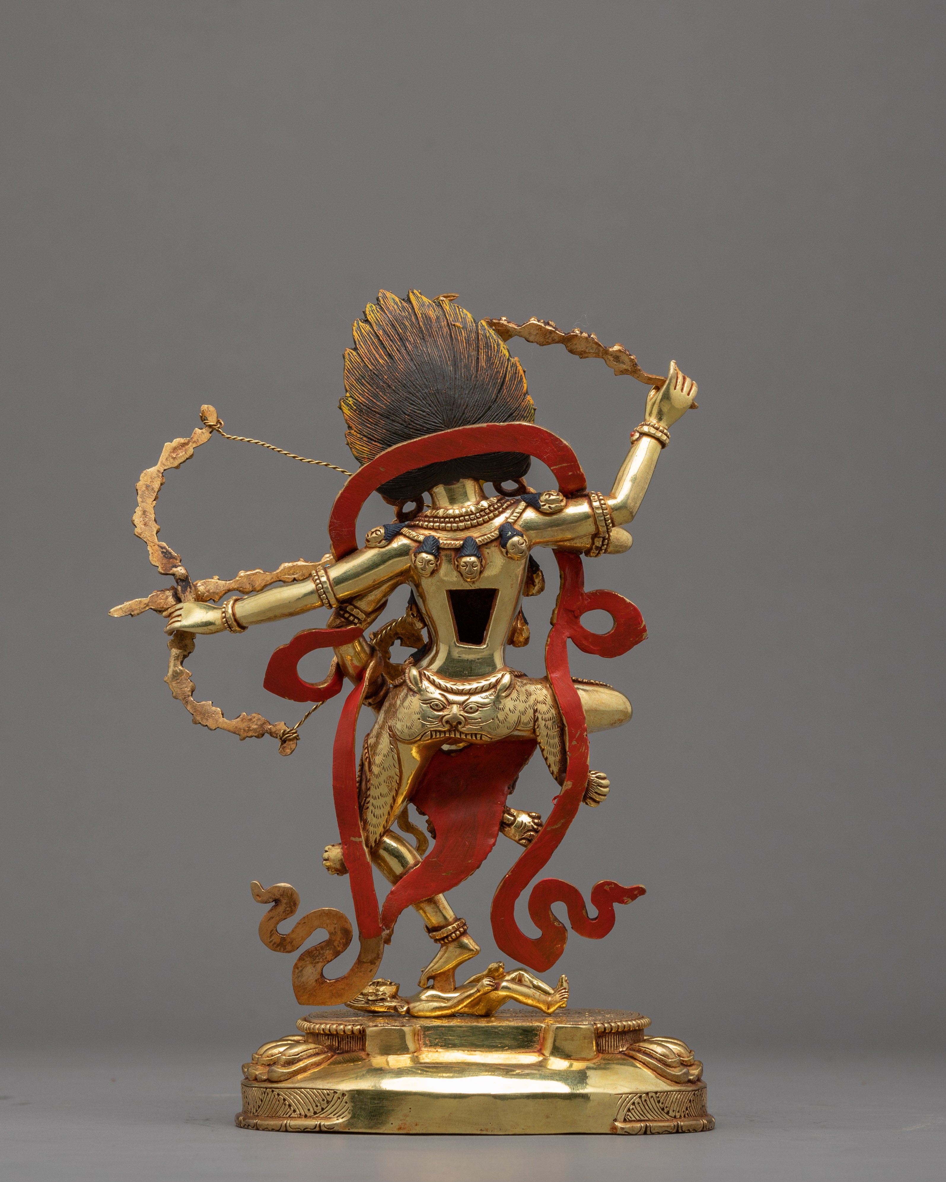 Hand-Carved Kurukulle Sadhana Sculpture | Tibetan Dakini Kurukulla Gold Statue