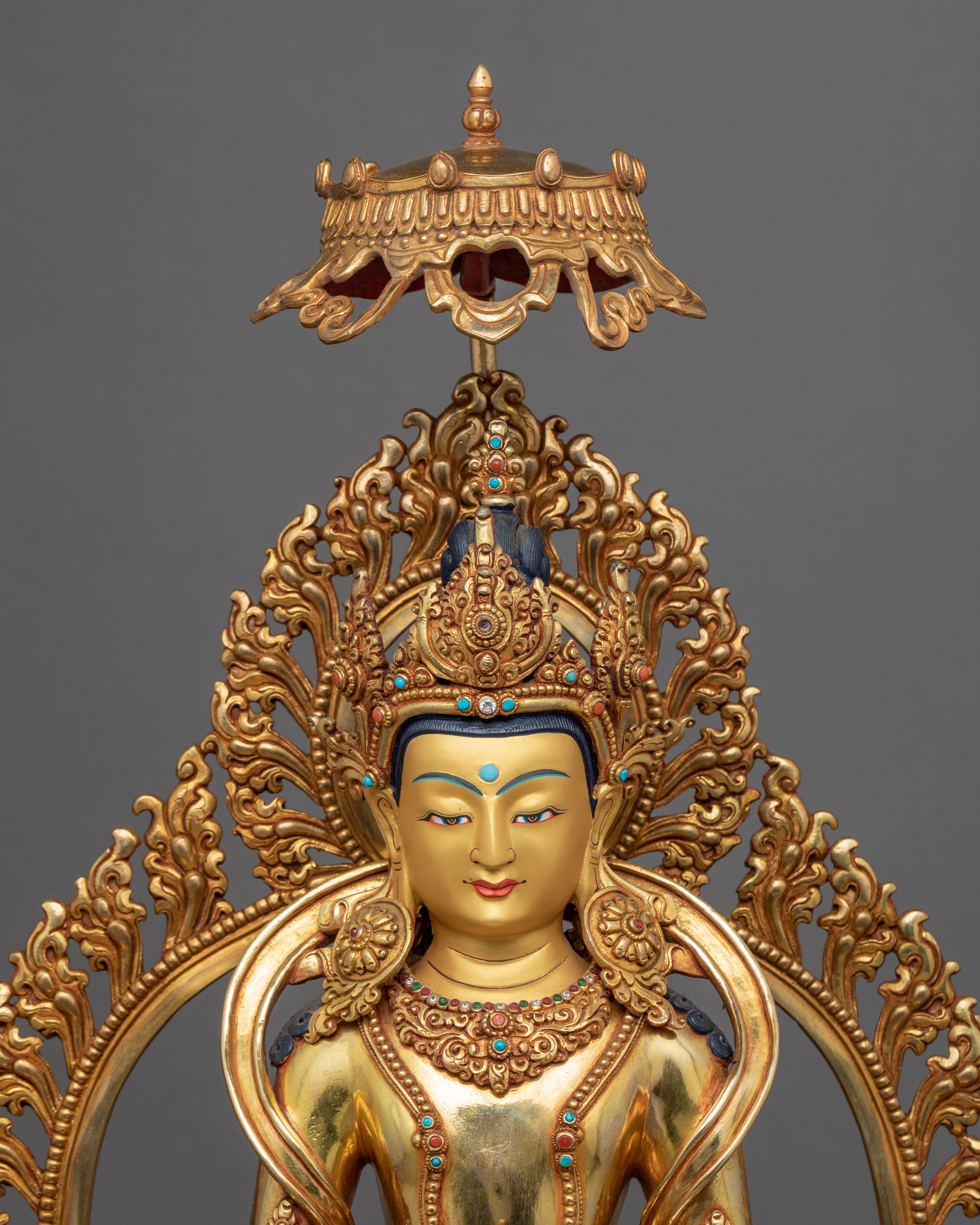 Gold-Gilded Statue For Amitayus Sutra Practice | Traditionally Hand Carved Art