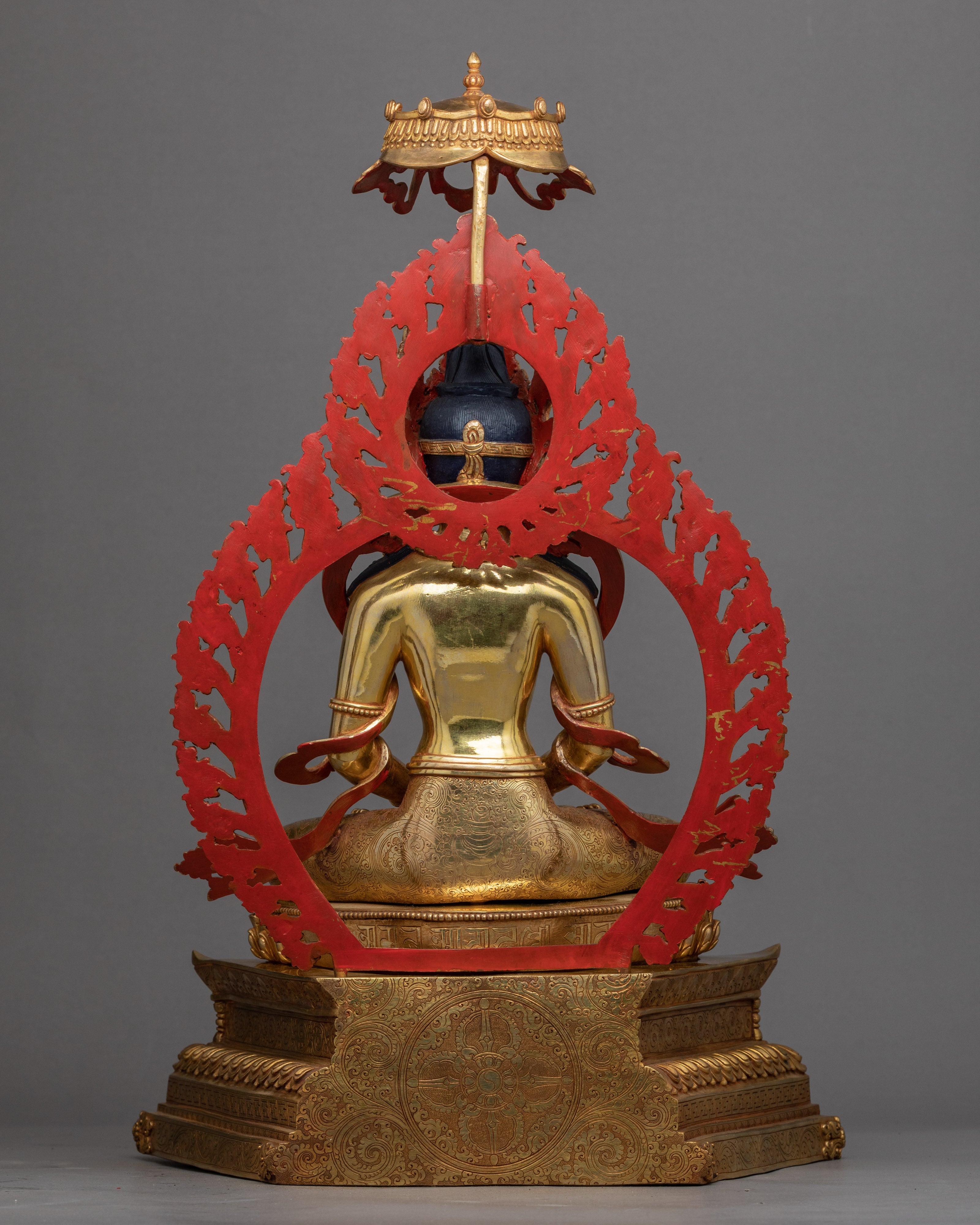 Gold-Gilded Statue For Amitayus Sutra Practice | Traditionally Hand Carved Art
