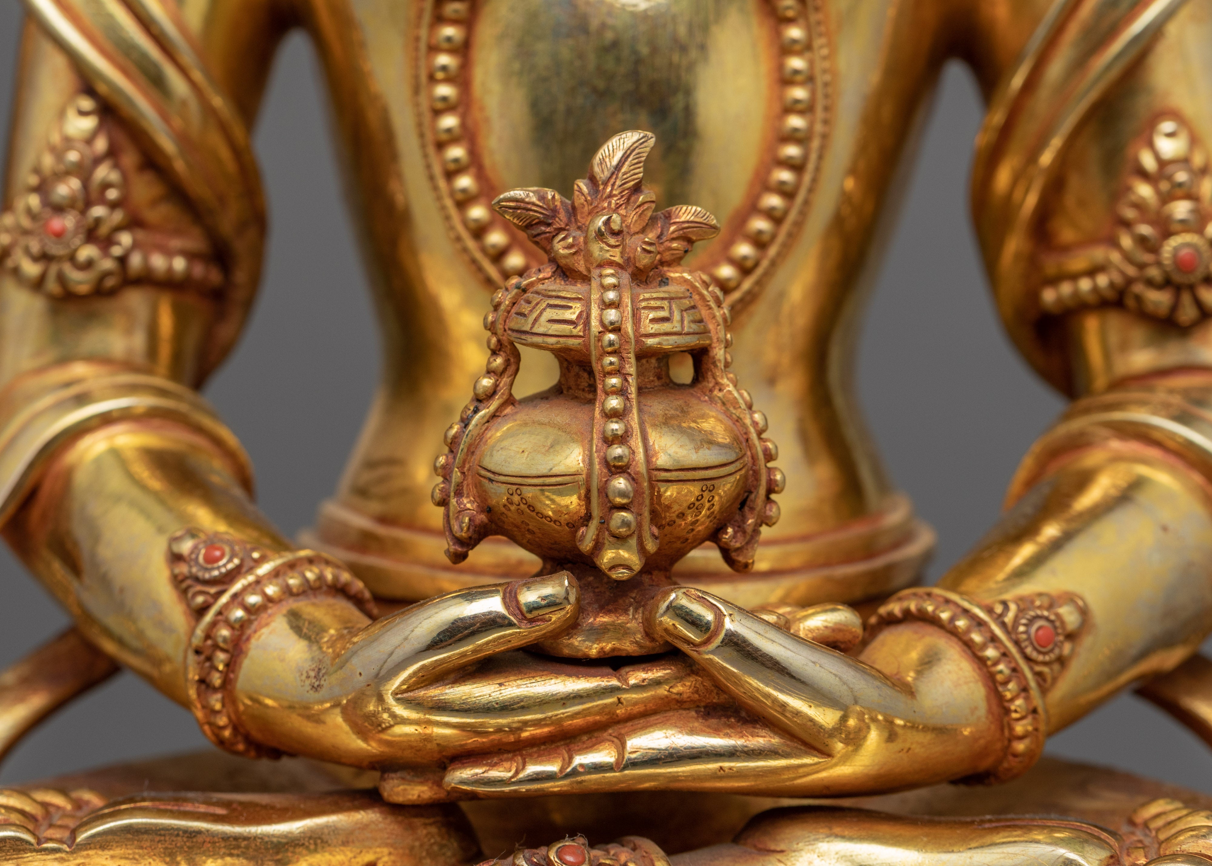 Gold-Gilded Statue For Amitayus Sutra Practice | Traditionally Hand Carved Art