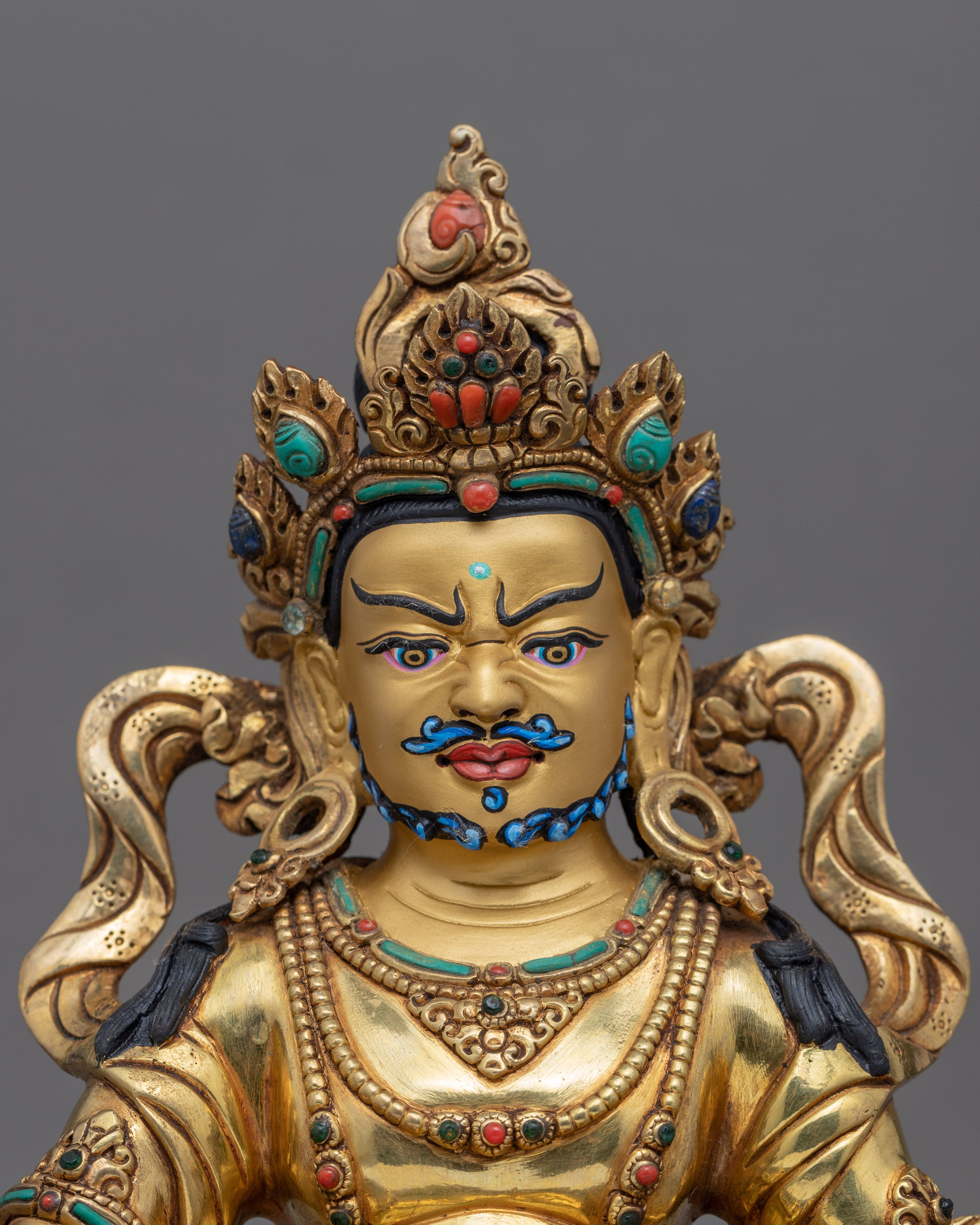 Om Dzambhala Mantra Practice Statue | Traditional Gold-Gilded Tibetan Wealth Deity