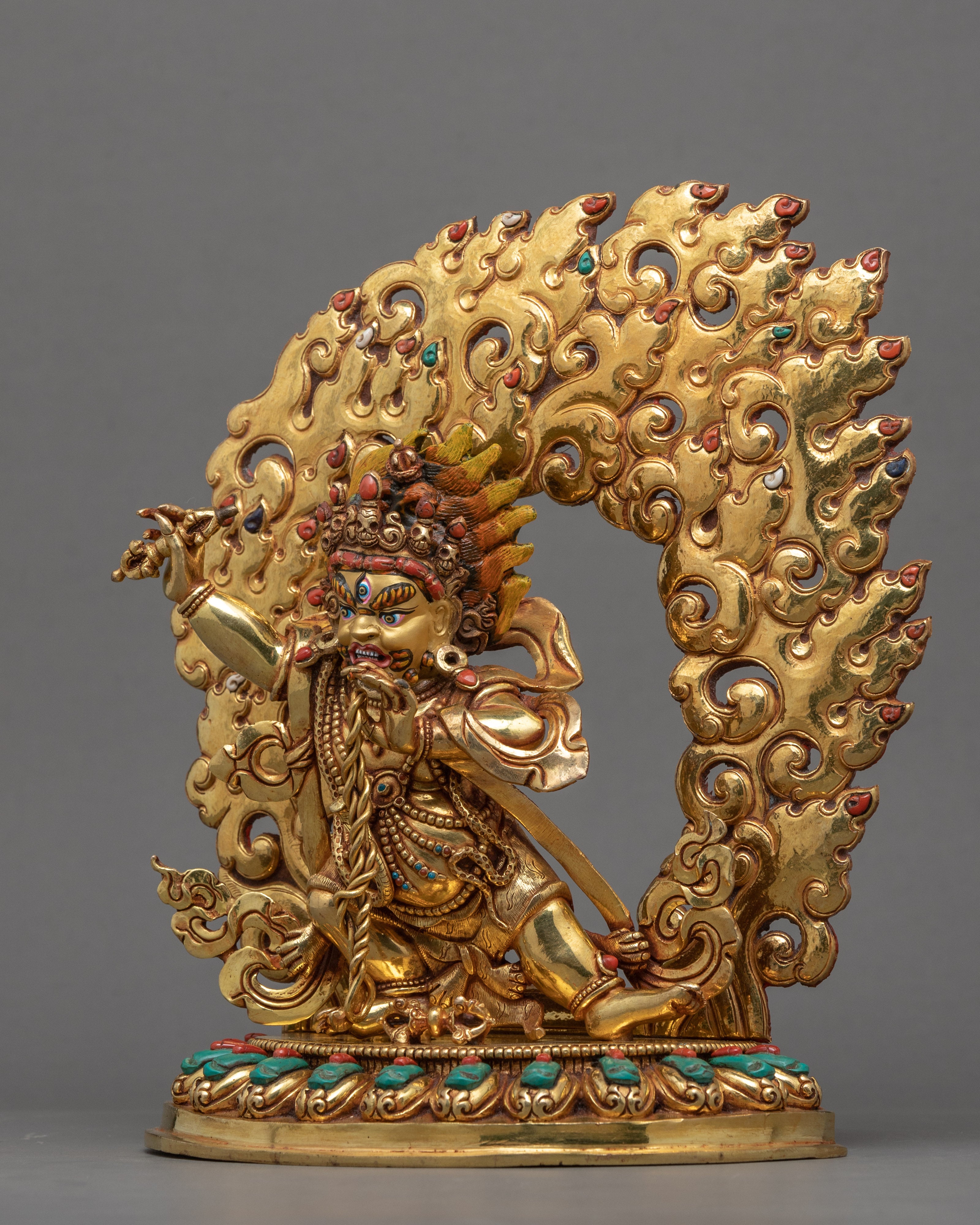 Gold Gilded Vajrapani Face Statue | Traditional Himalayan Art