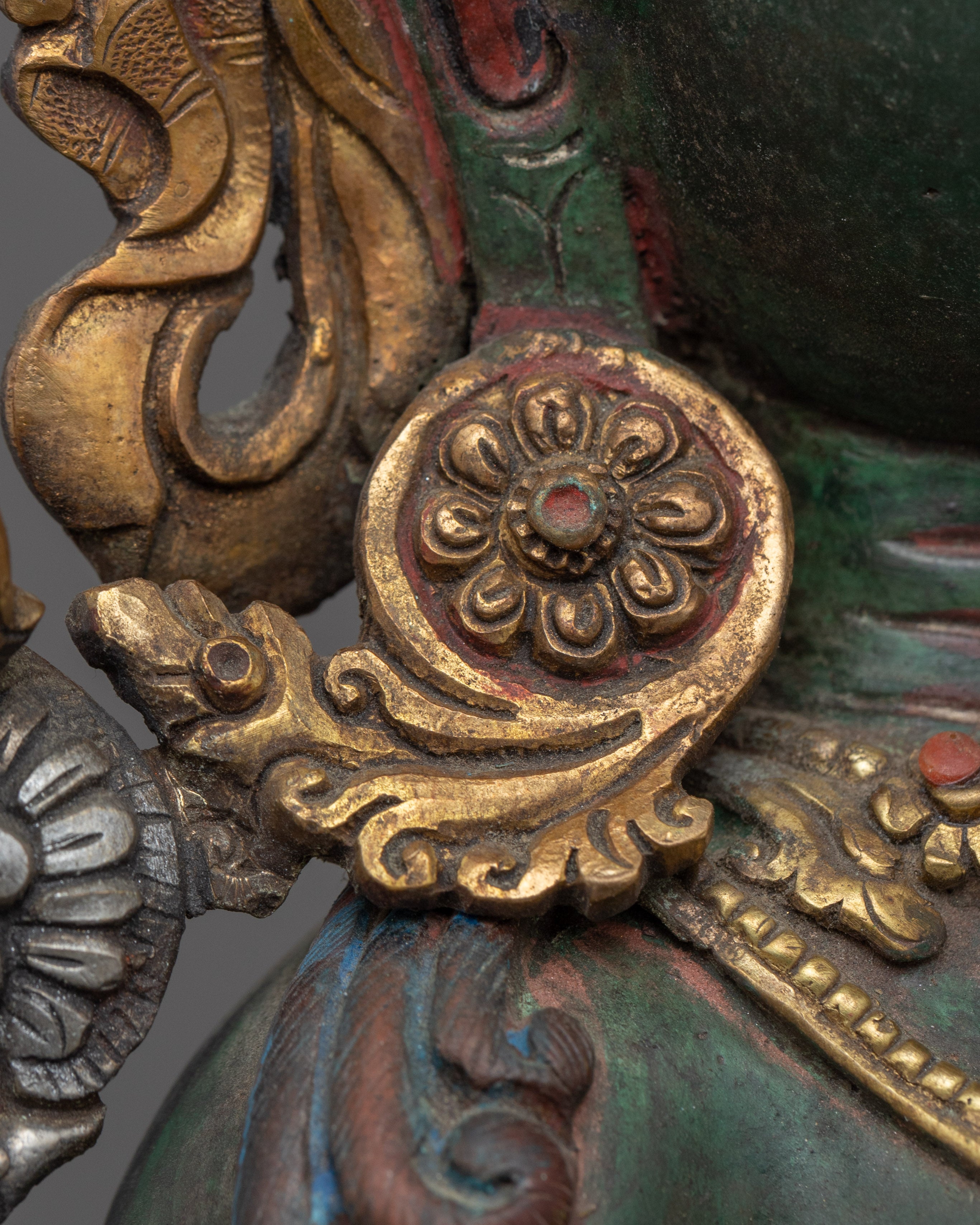 Tibetan Green Tara Guru Sculpture | Gold-Gilded Statue For Meditation