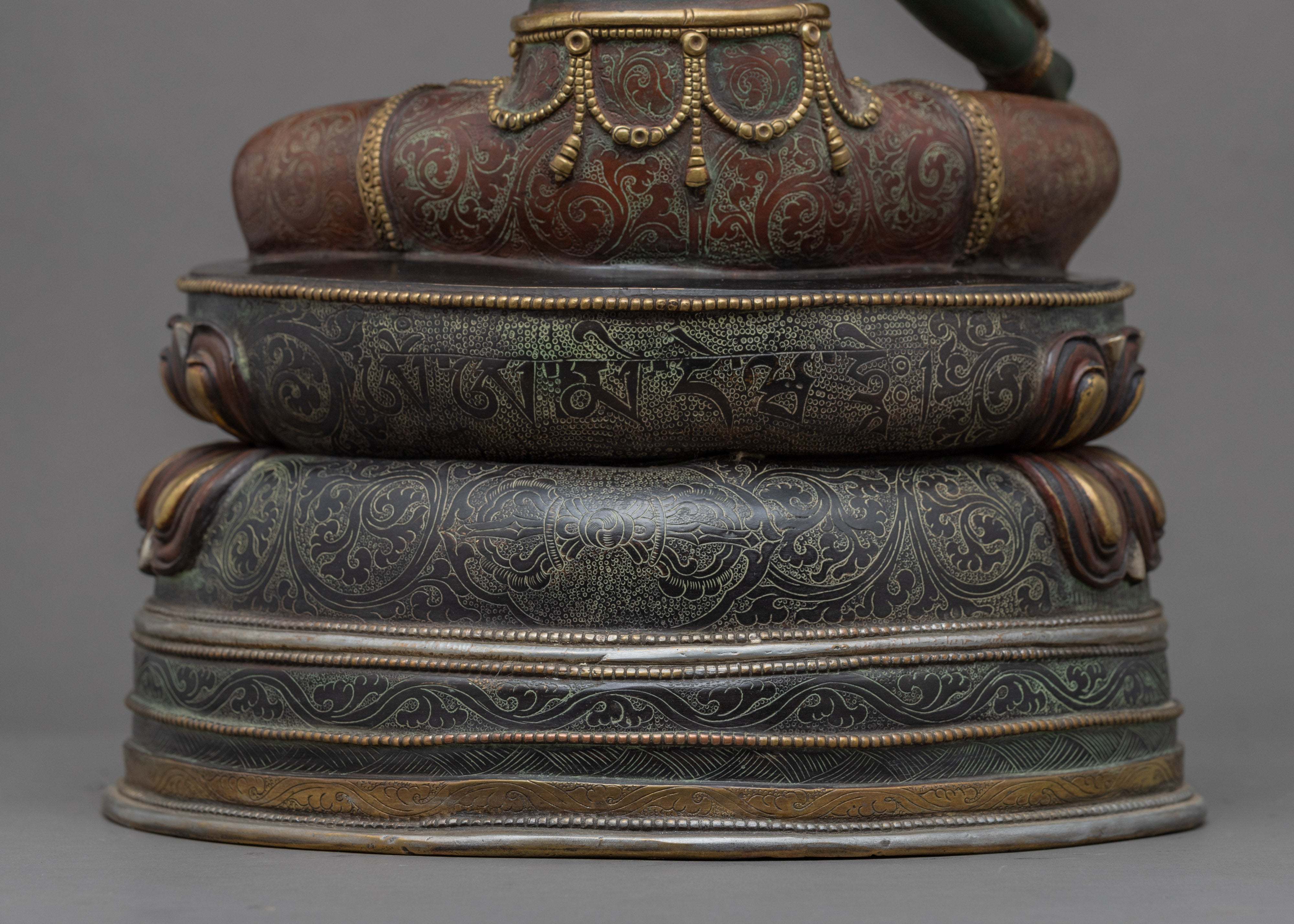 Tibetan Green Tara Guru Sculpture | Gold-Gilded Statue For Meditation