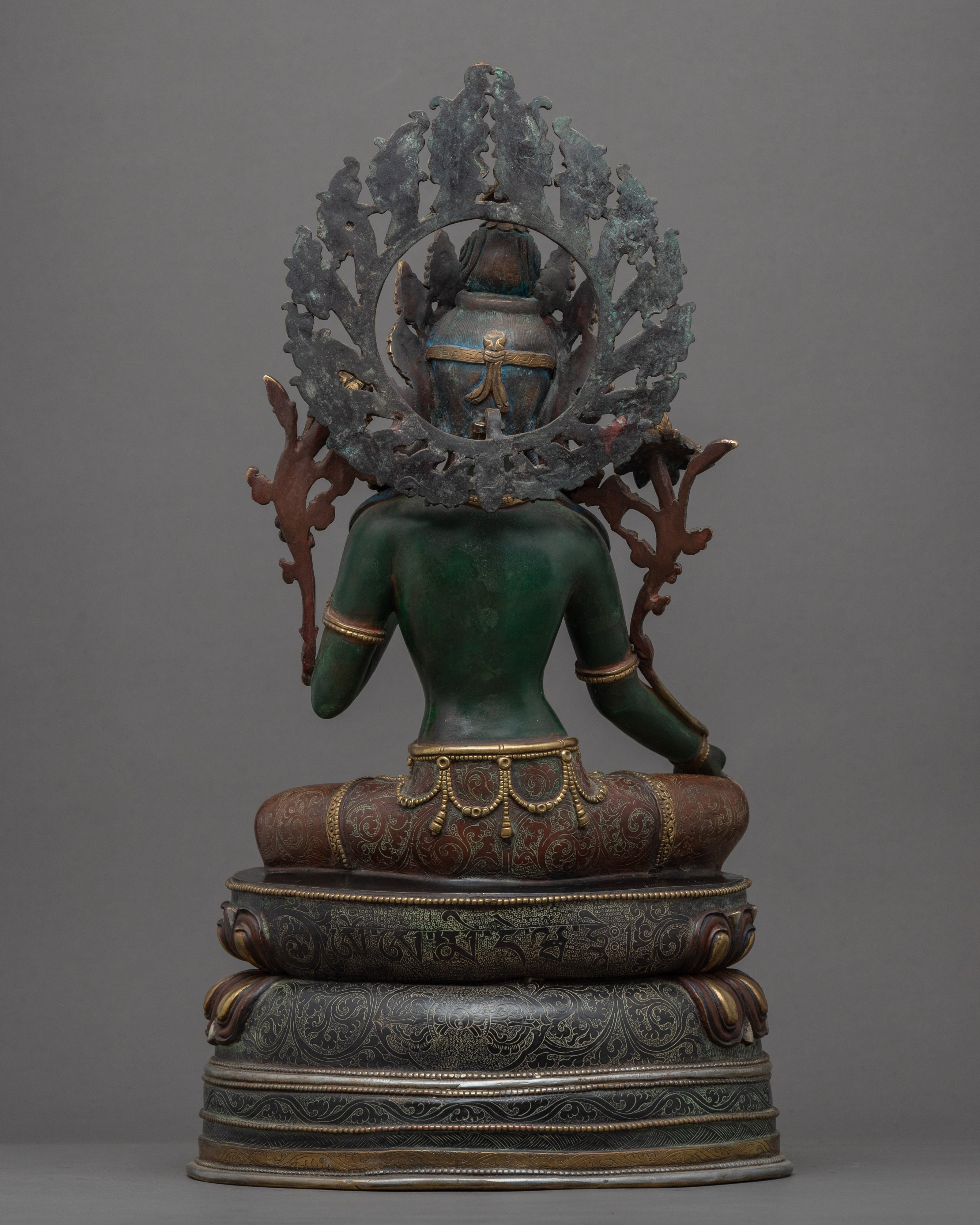 Tibetan Green Tara Guru Sculpture | Gold-Gilded Statue For Meditation