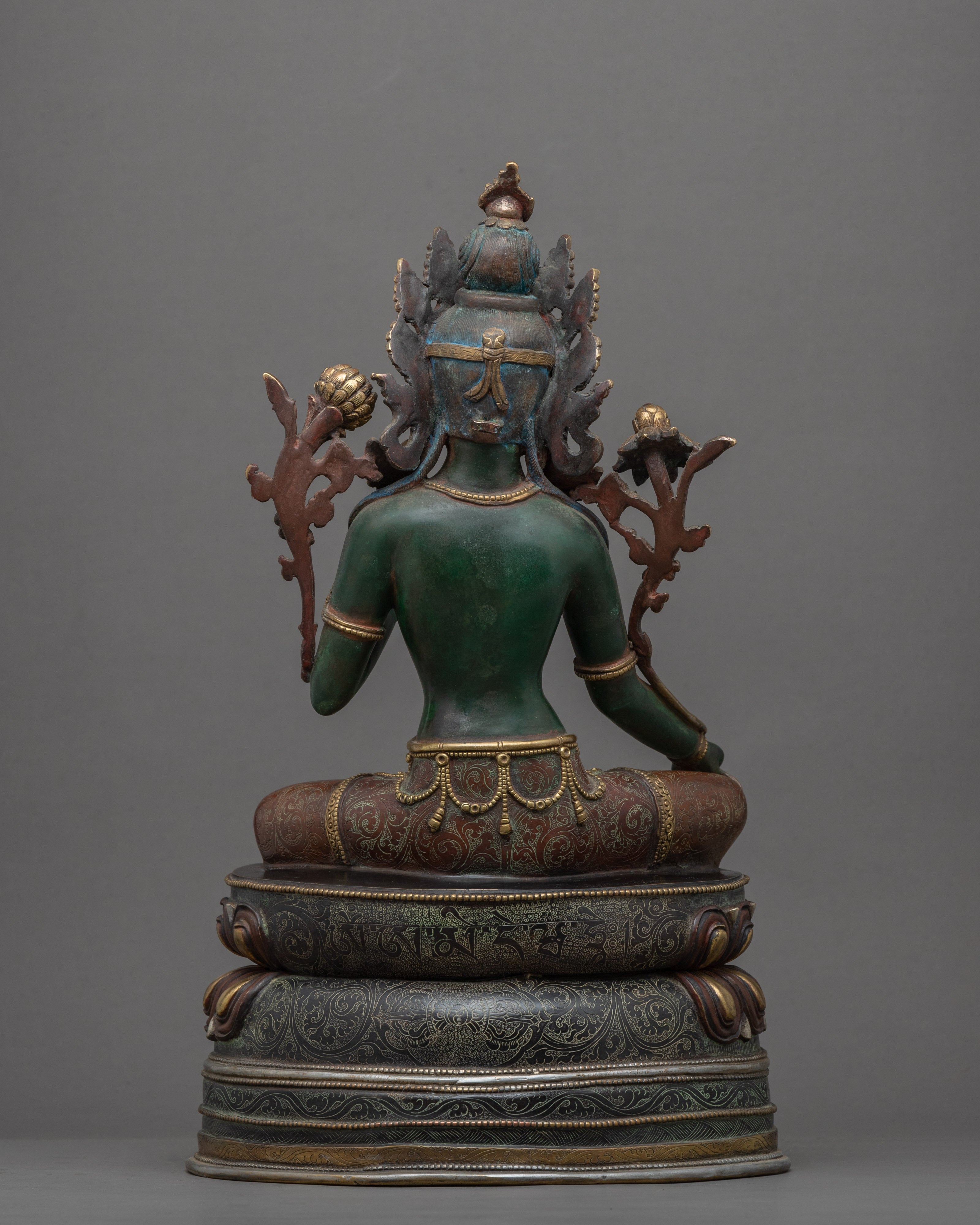 Tibetan Green Tara Guru Sculpture | Gold-Gilded Statue For Meditation