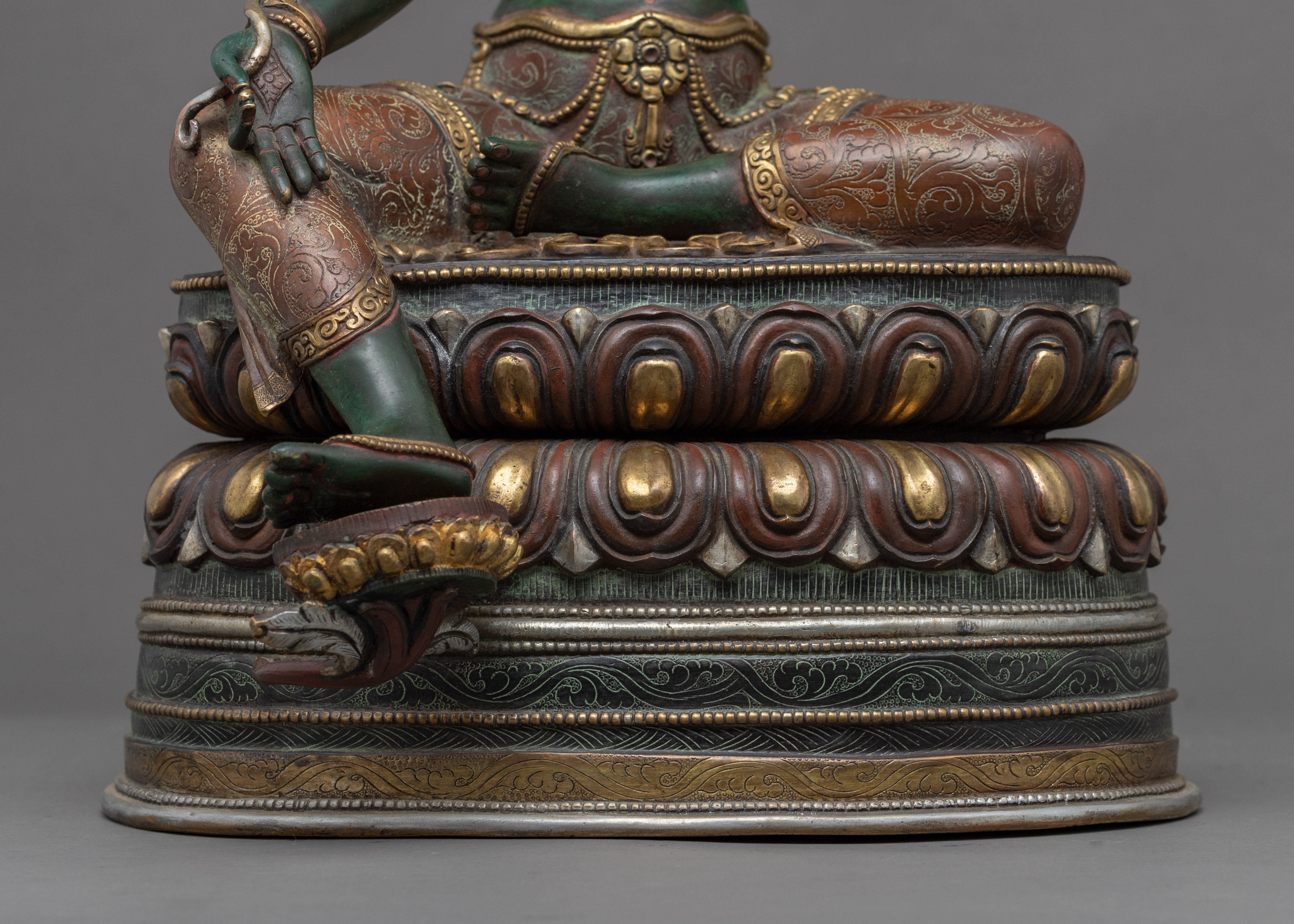 Tibetan Green Tara Guru Sculpture | Gold-Gilded Statue For Meditation