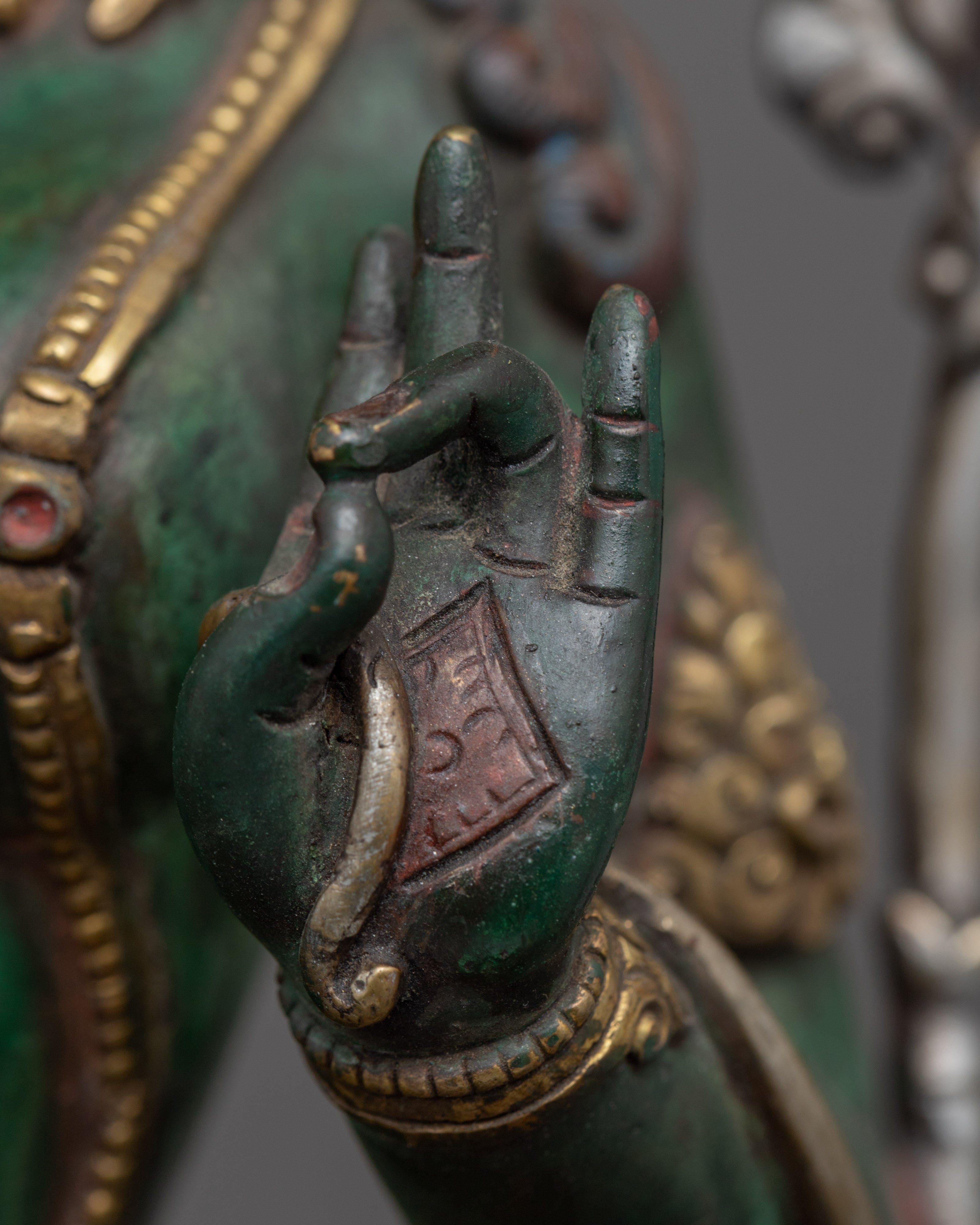 Tibetan Green Tara Guru Sculpture | Gold-Gilded Statue For Meditation