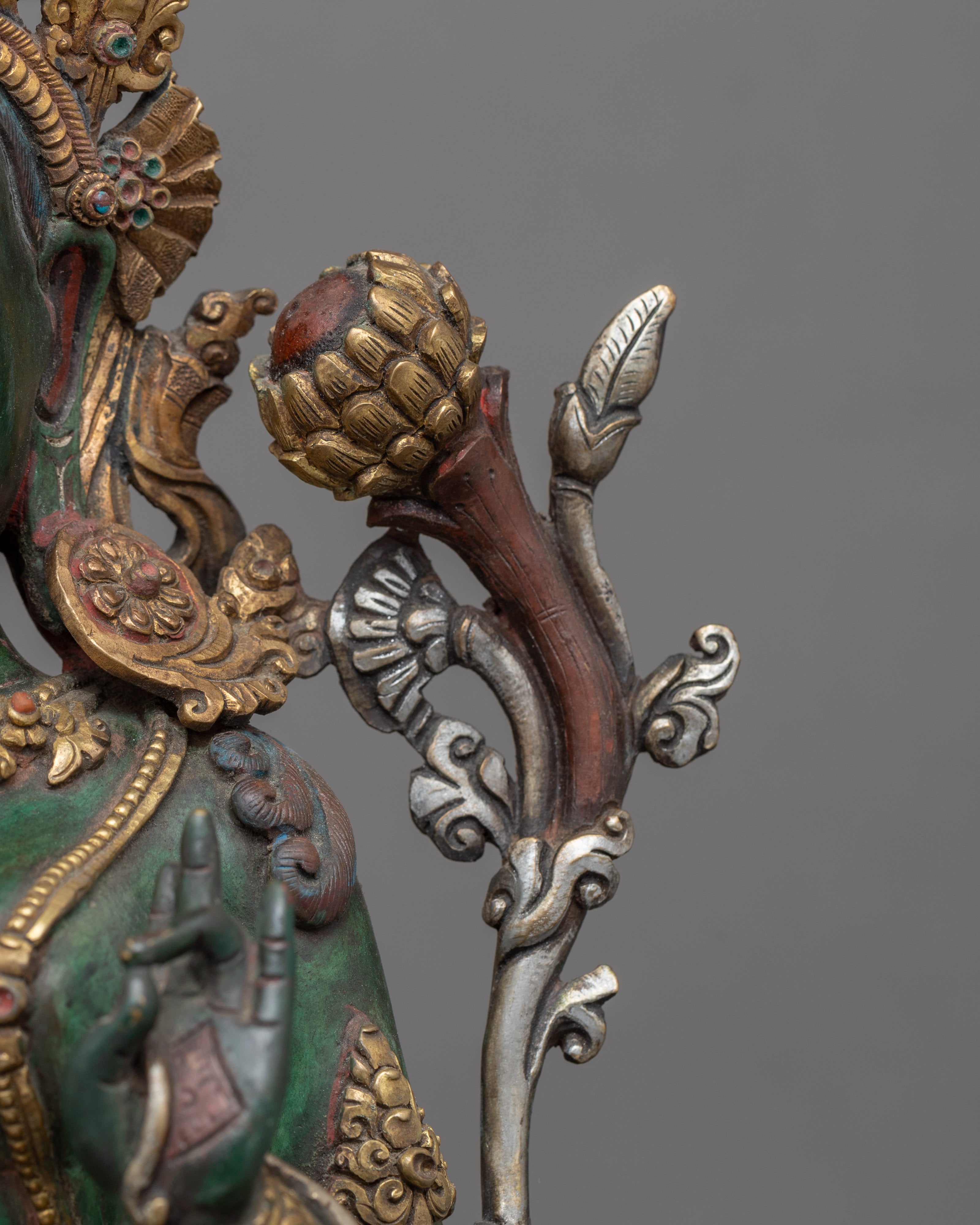 Tibetan Green Tara Guru Sculpture | Gold-Gilded Statue For Meditation