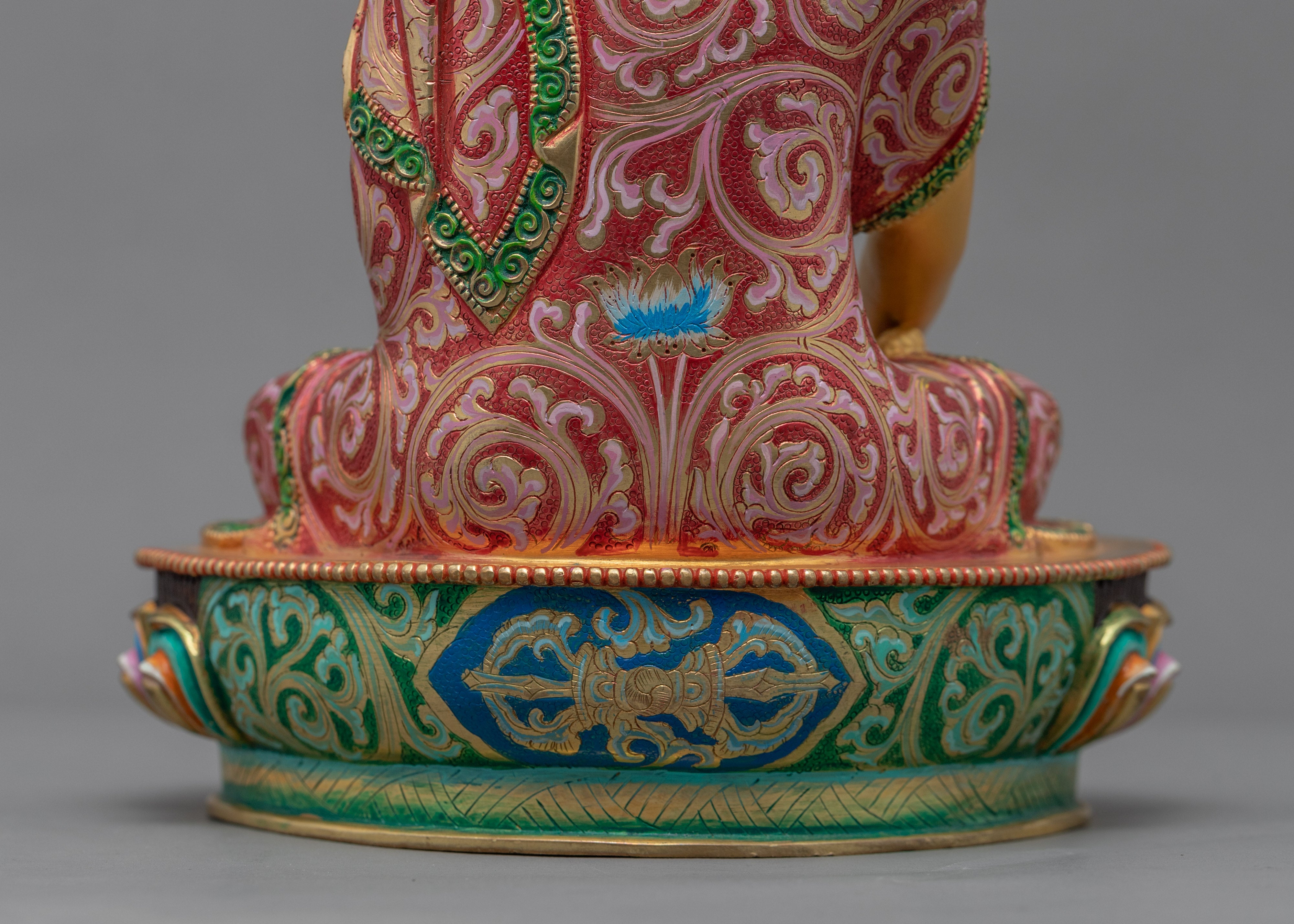 Acrylic Painted Colorful Buddha Statue | Gold-Plated Himalayan Artwork