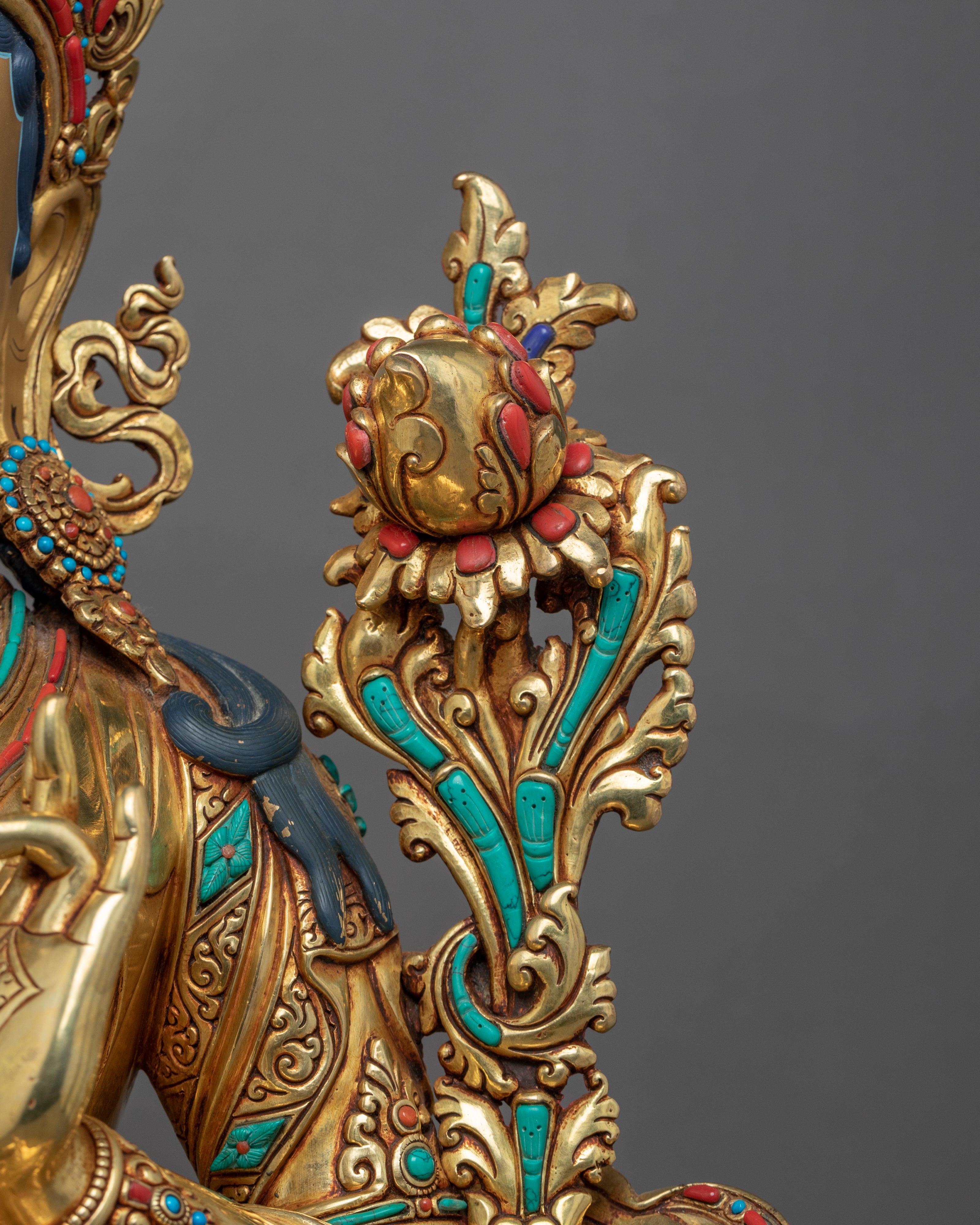 Green Tara Deity Sculpture | Tibetan Art Of Mother Tara Gilded With Gold