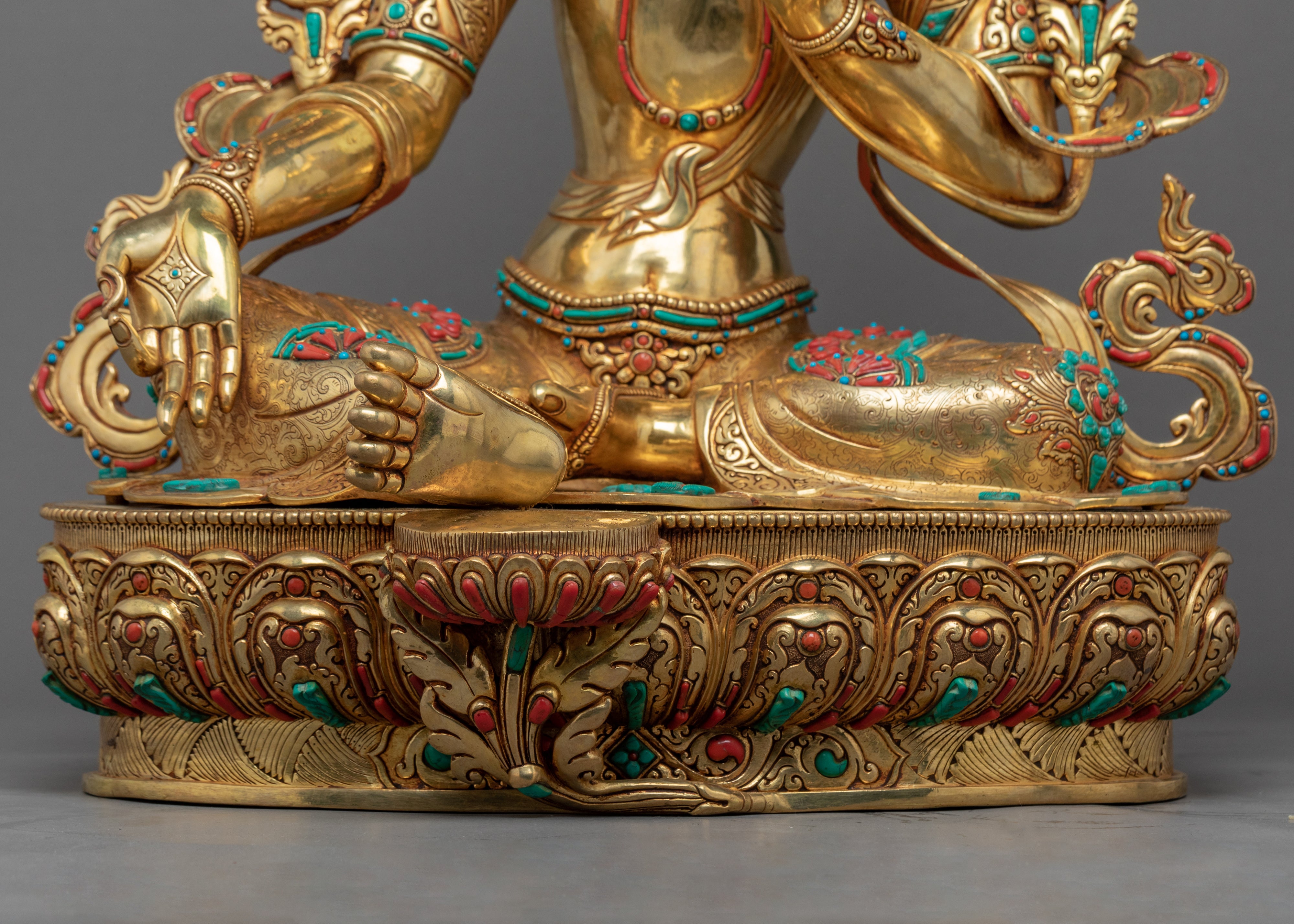 Green Tara Deity Sculpture | Tibetan Art Of Mother Tara Gilded With Gold