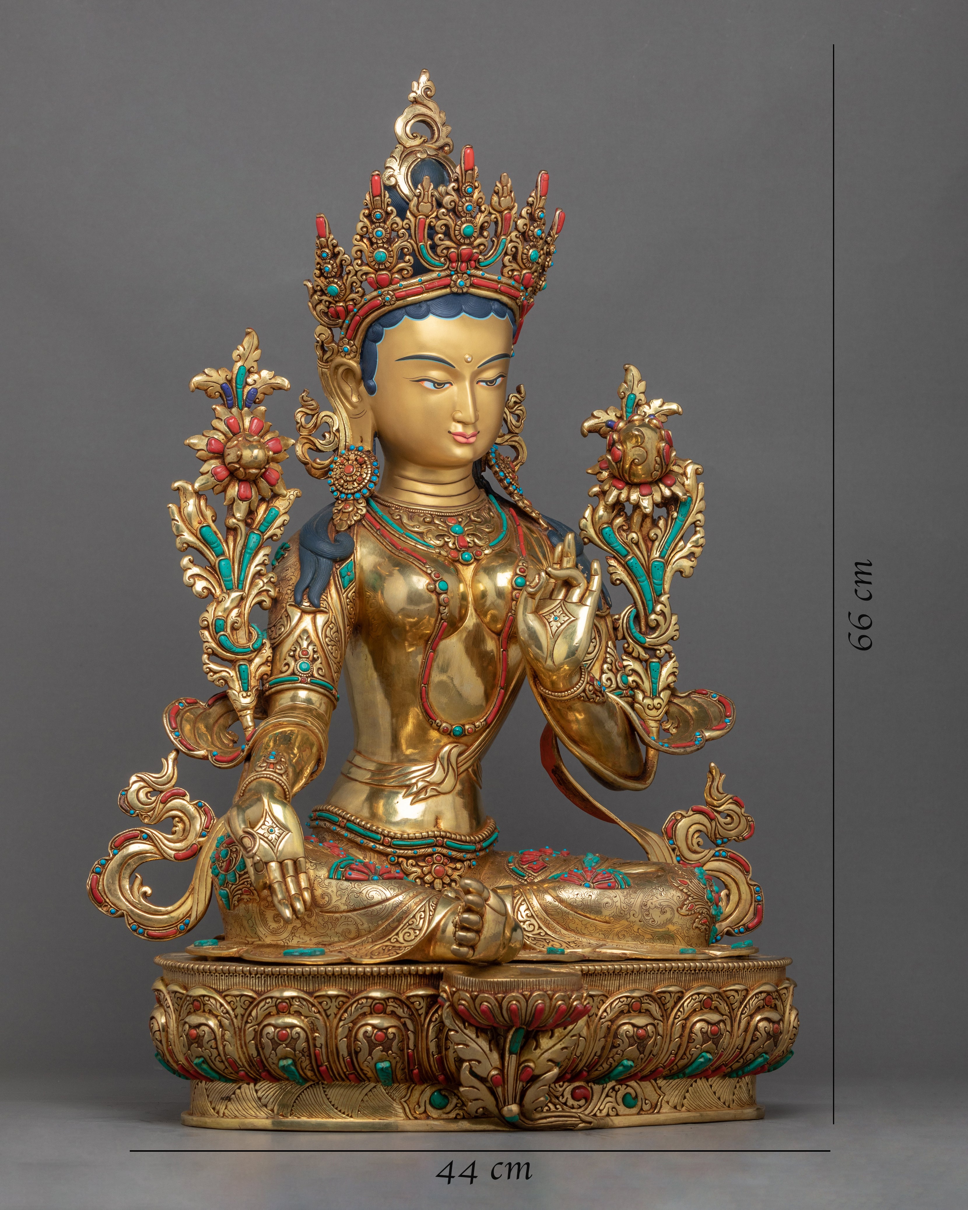 Green Tara Deity Sculpture | Tibetan Art Of Mother Tara Gilded With Gold