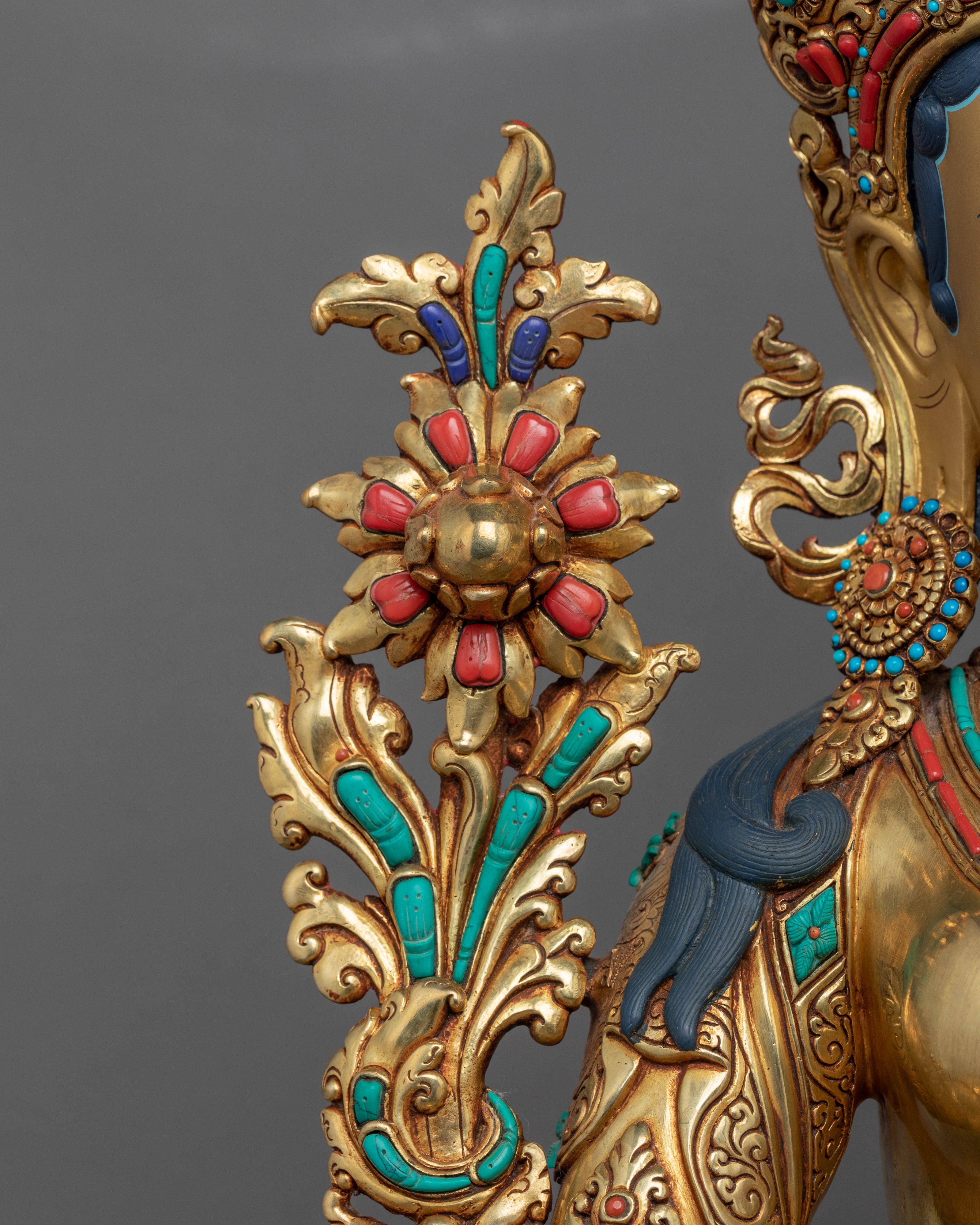 Green Tara Deity Sculpture | Tibetan Art Of Mother Tara Gilded With Gold