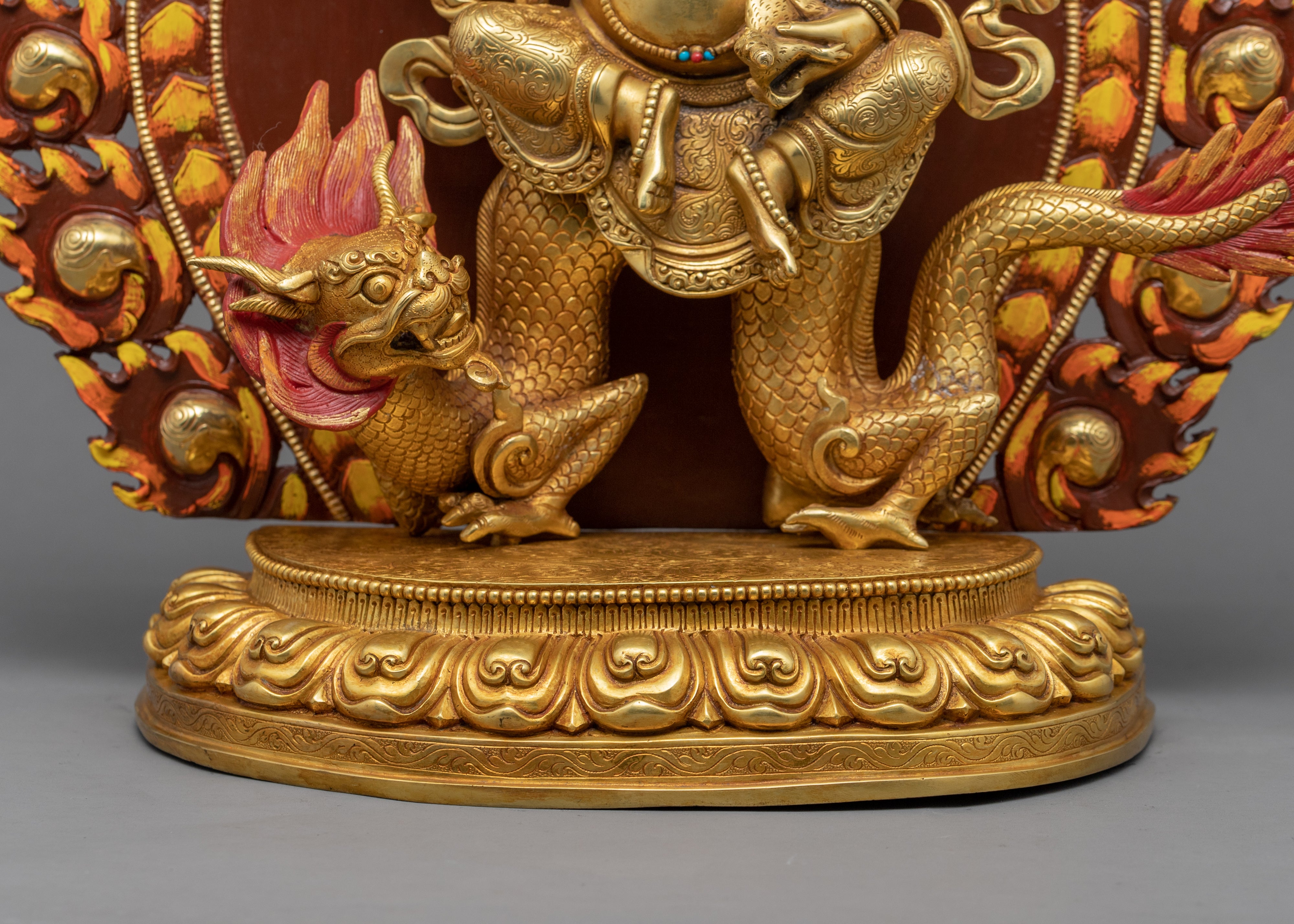 White Jambhala Mantra Sculpture | Gold Plated Himalayan Artwork