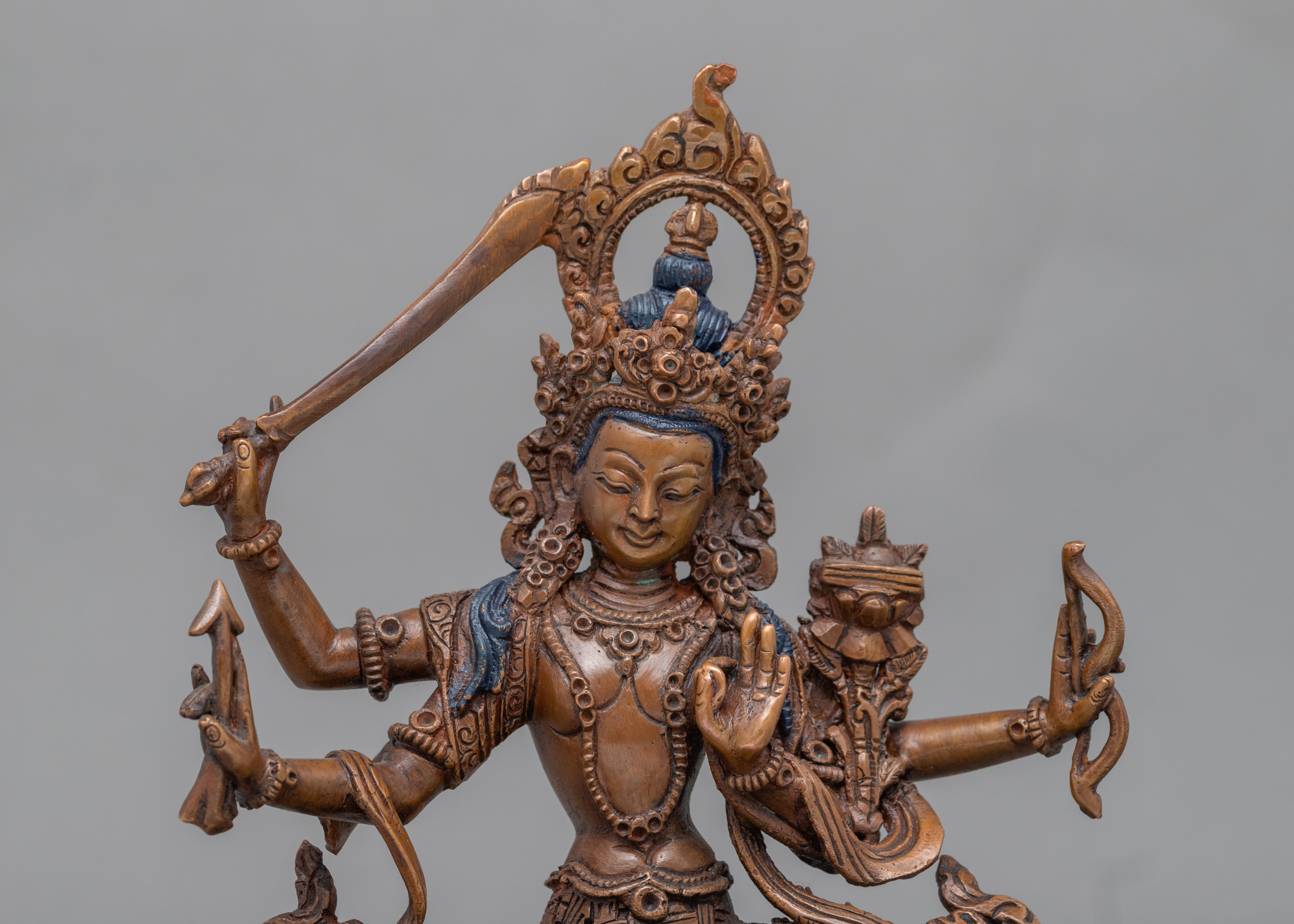 Red Manjushri Copper Statue | Tibetan Buddha Sculpture For Mindfulness