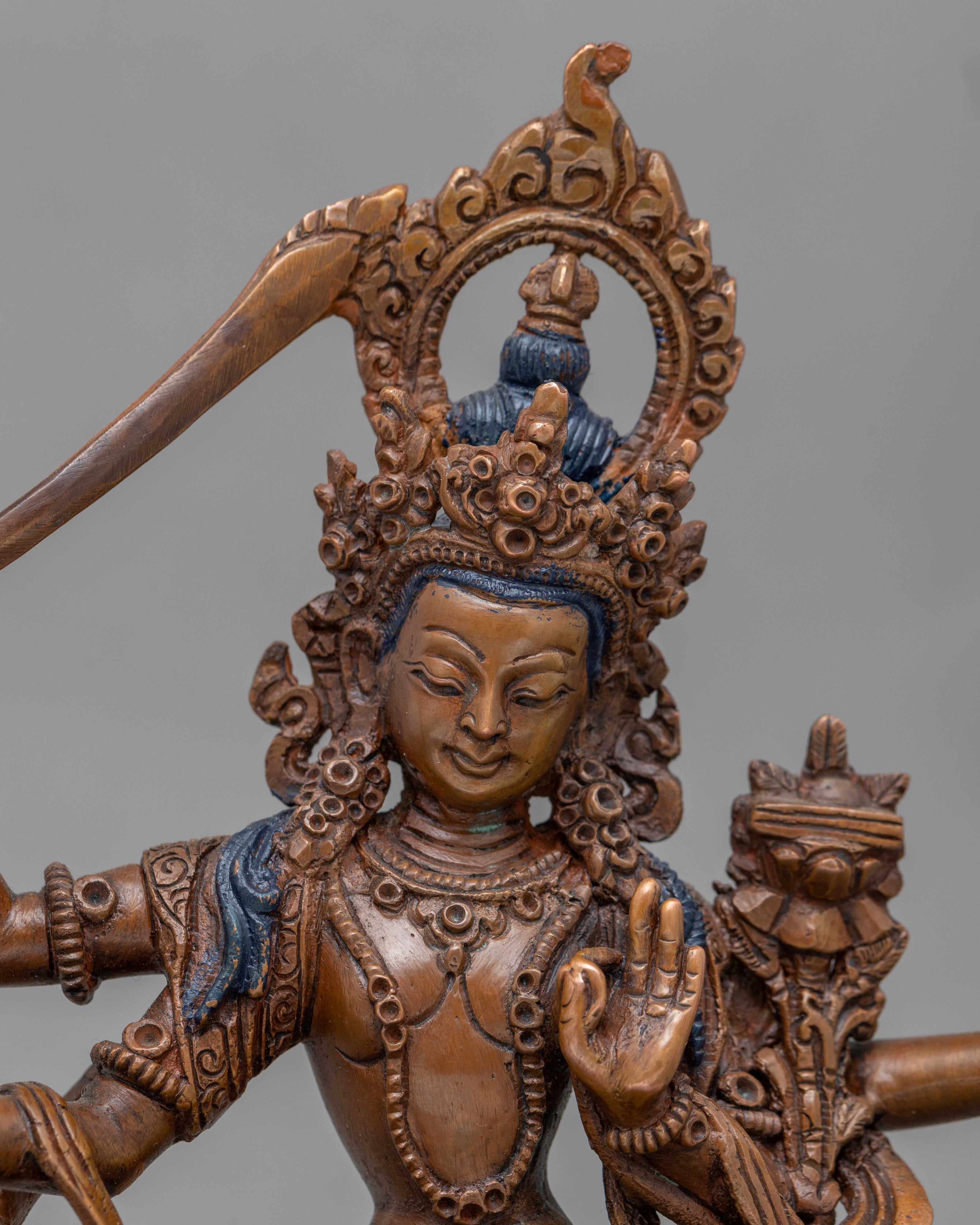 Red Manjushri Copper Statue | Tibetan Buddha Sculpture For Mindfulness