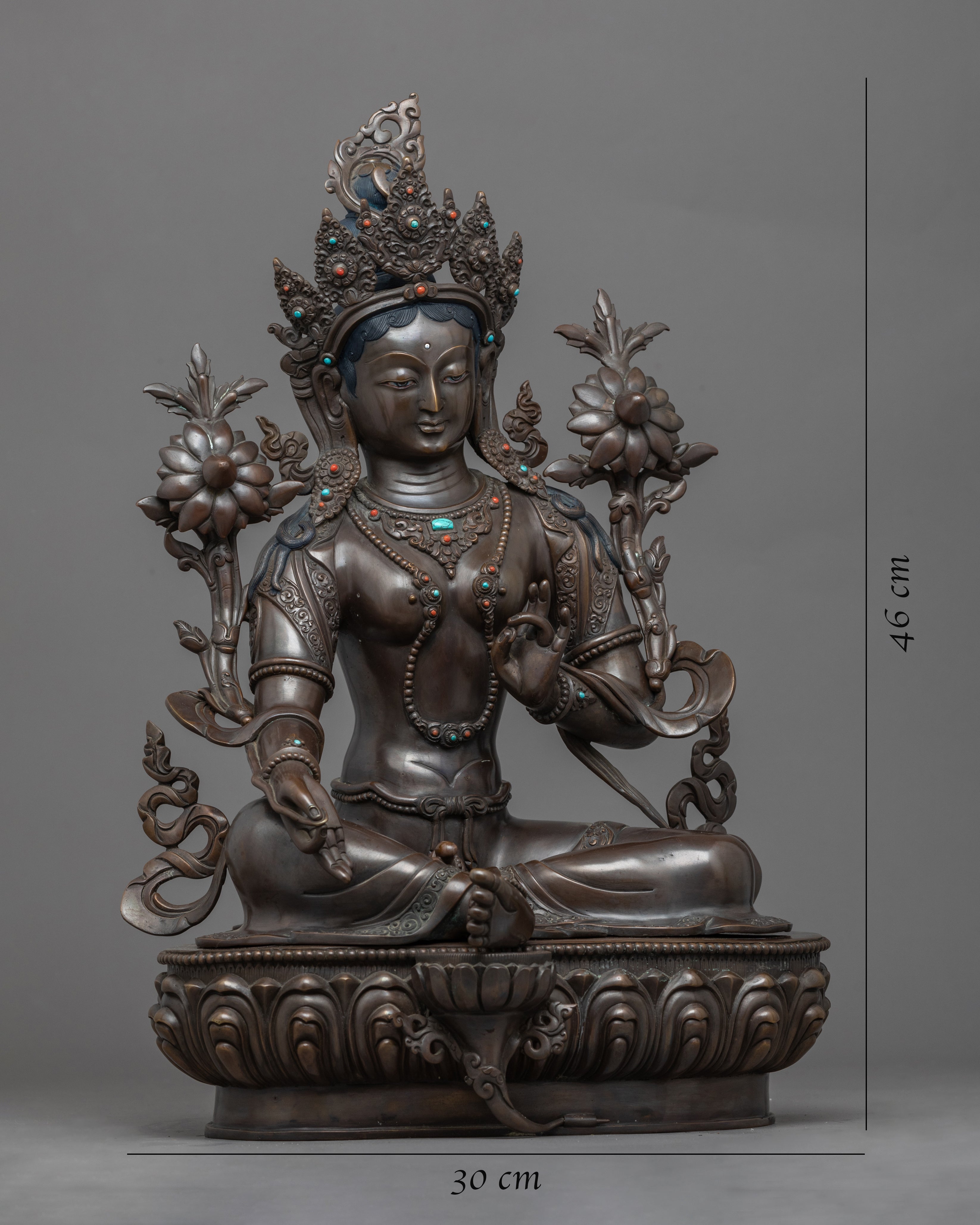 Copper Statue For Green Tara Hand Mudra Practice | Traditionally Hand-Carved Art - Termatree