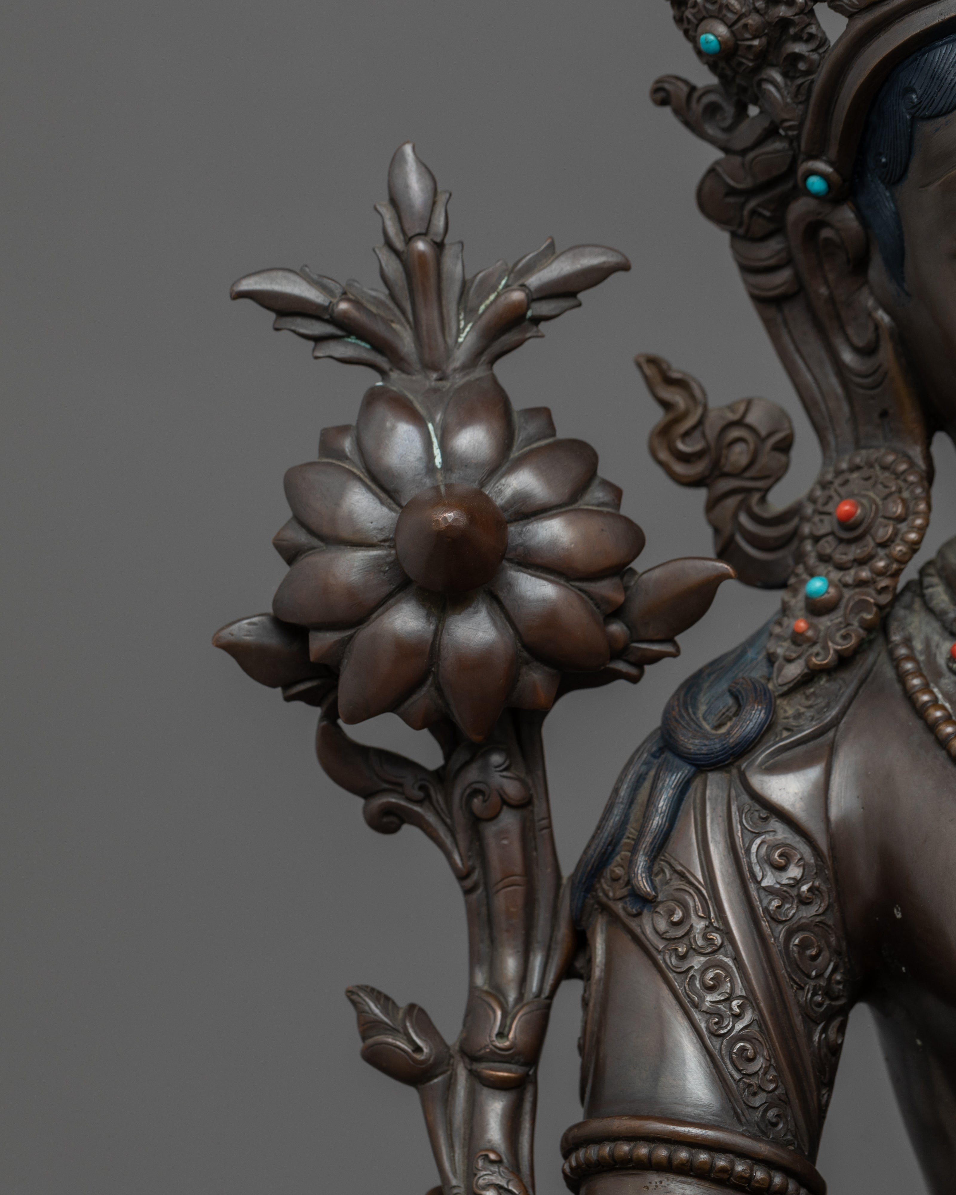 Copper Statue For Green Tara Hand Mudra Practice | Traditionally Hand-Carved Art - Termatree