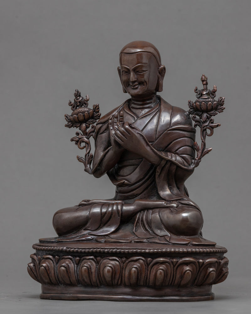 Oxidized Copper Statue For Je Tsongkhapa Mantra Practice | Traditional Tibetan Master Art