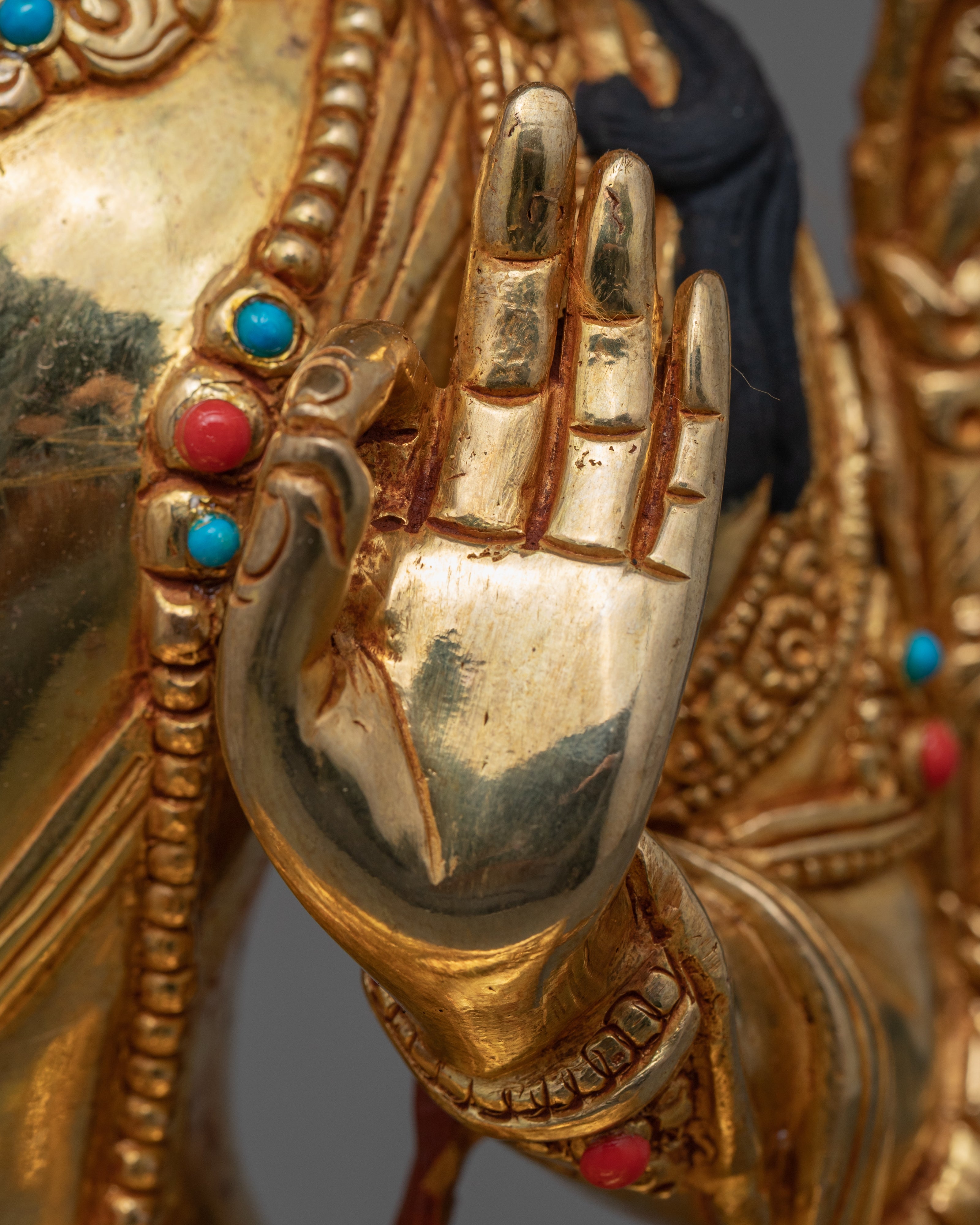 Manjushri Nama Samgiti Practice Statue | Buddhist Bodhisattva Of Compassion Gold Figurine