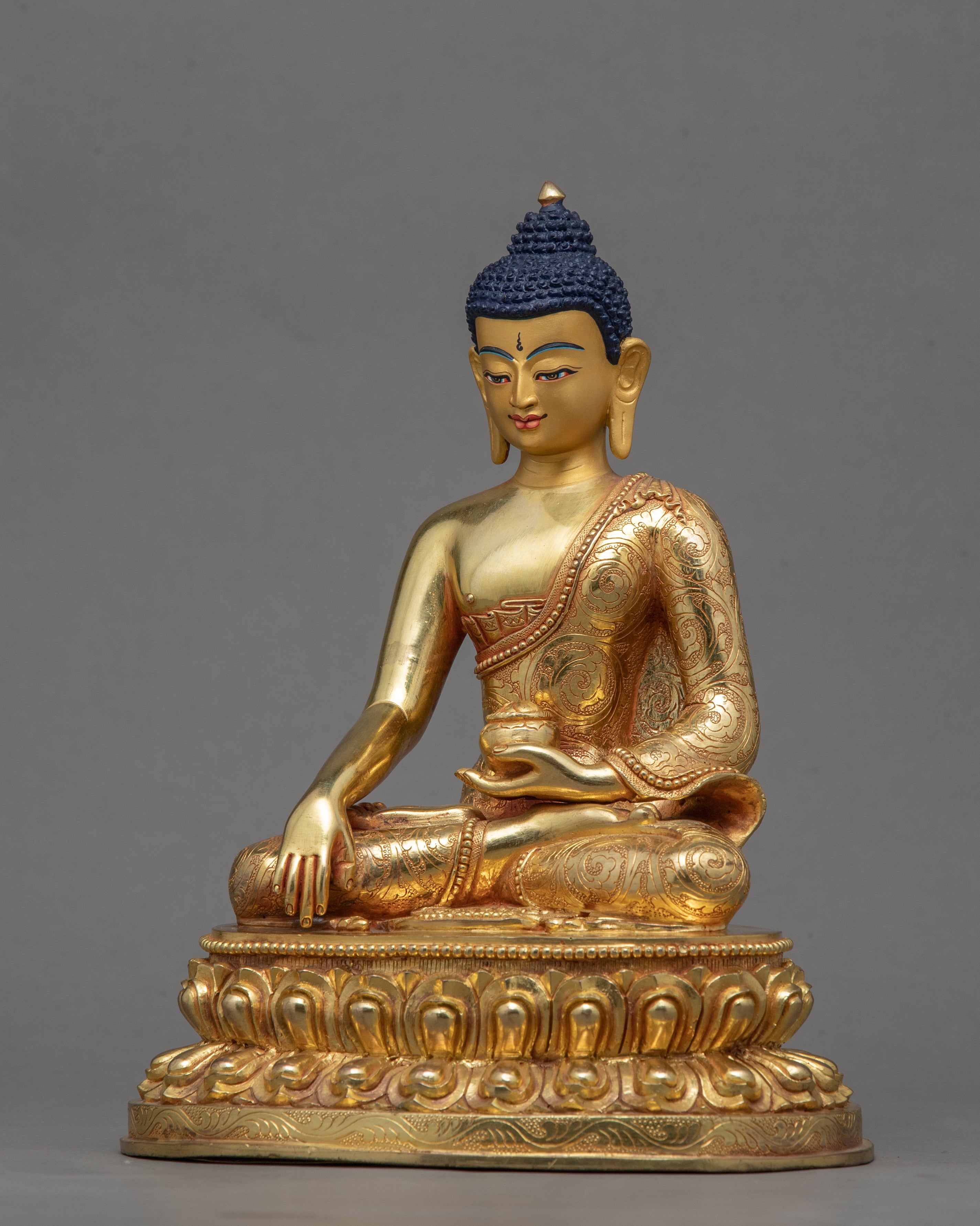 Traditional Gold Buddha Statue Home Decor | Gold-Plated Himalayan Artwork